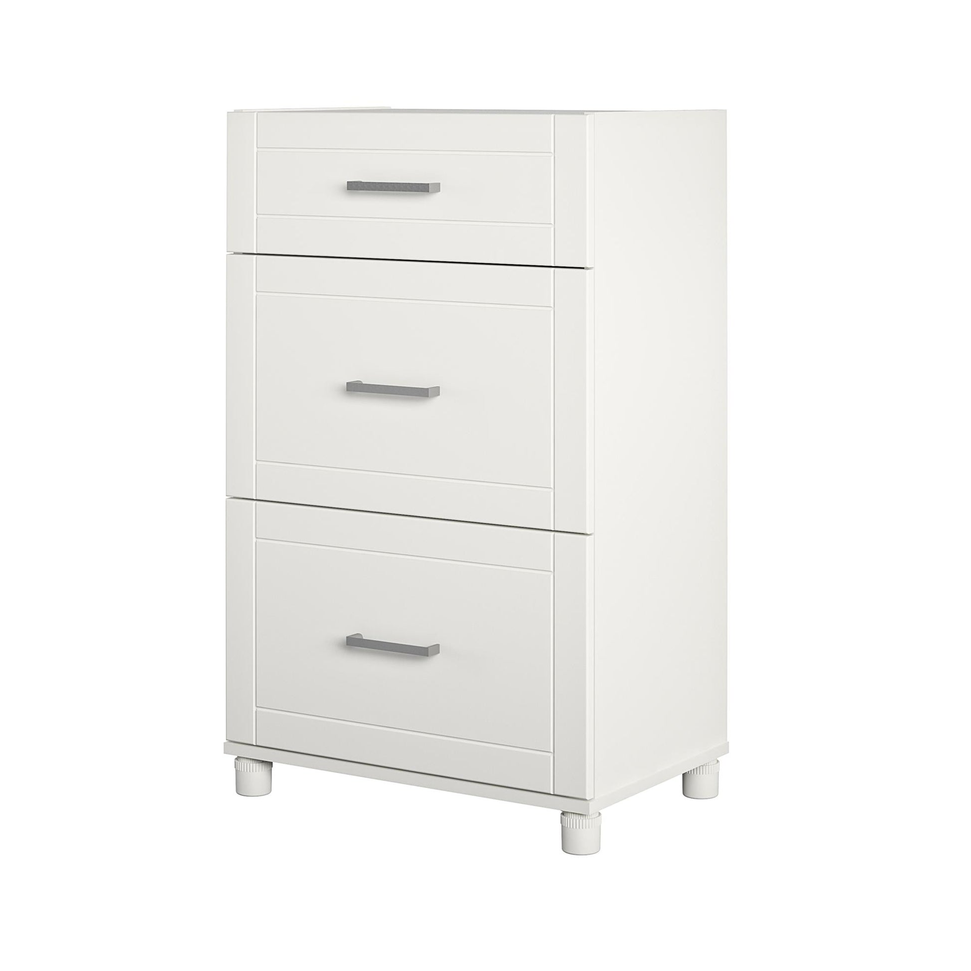 Callahan 24 Inch 3 Drawer Base Cabinet with Adjustable Leg Levelers - White