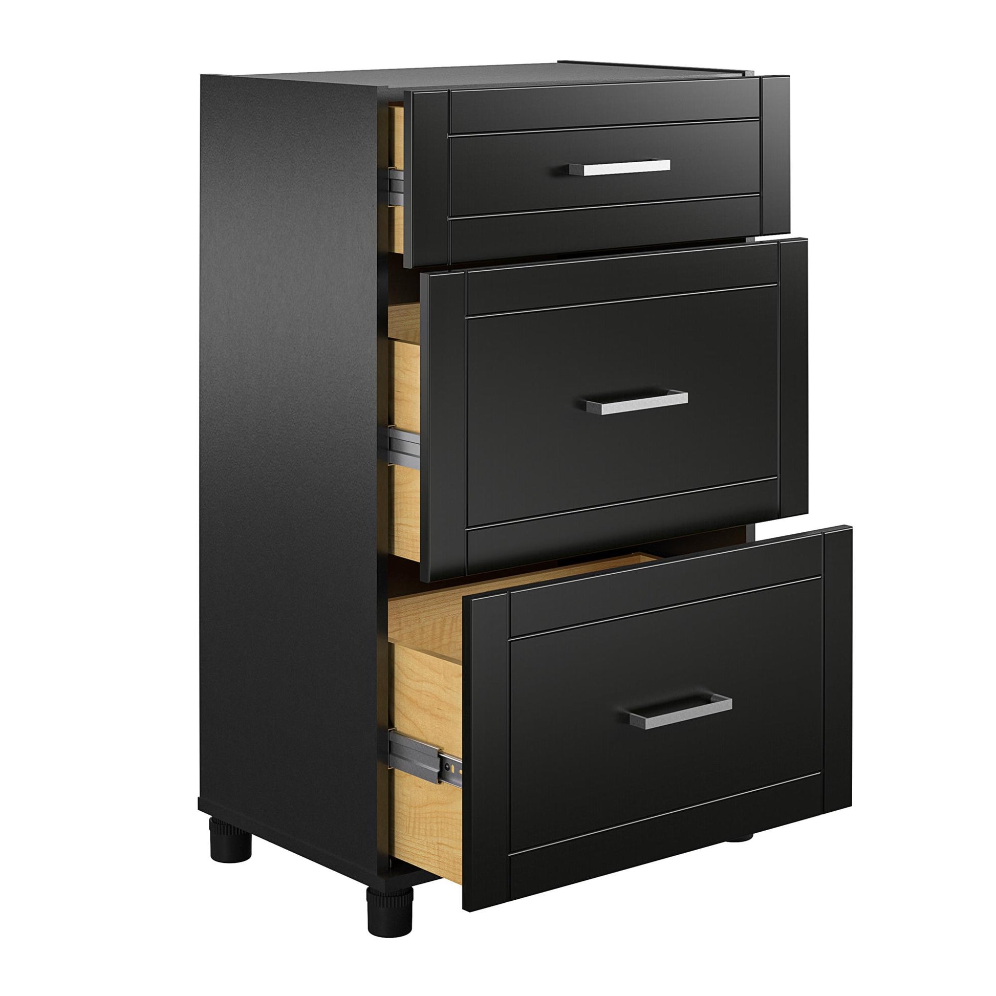 Callahan 24 Inch 3 Drawer Base Cabinet with Adjustable Leg Levelers - Black