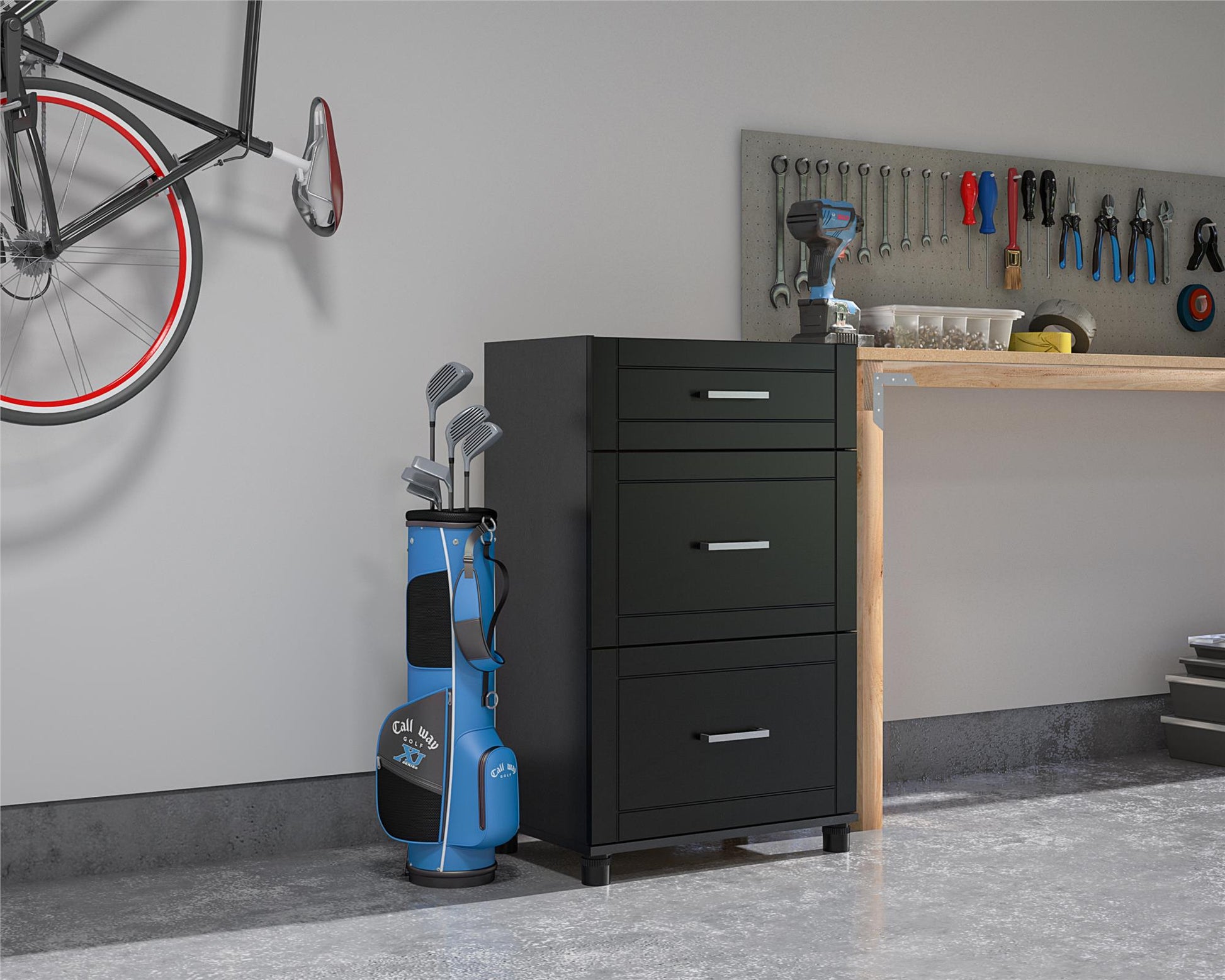 Callahan 24 Inch 3 Drawer Base Cabinet with Adjustable Leg Levelers - Black