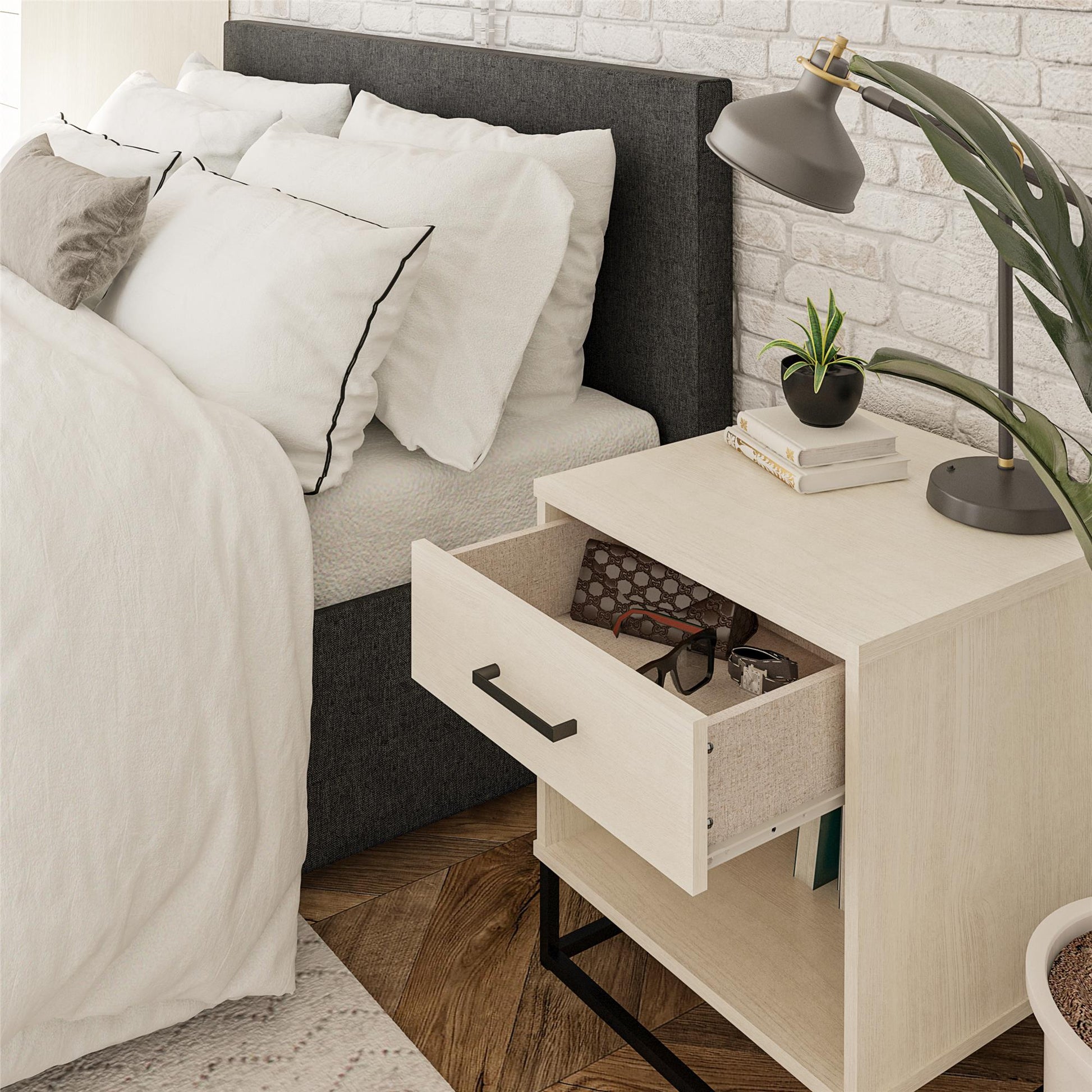Kelly Nightstand, Ivory Oak - Ivory Oak