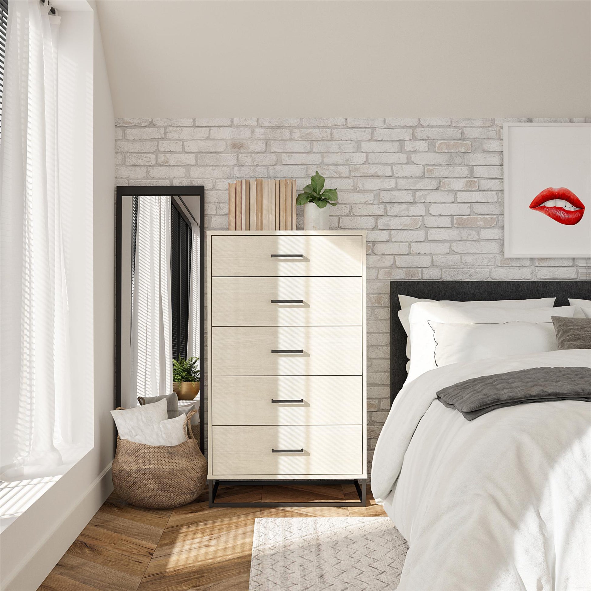 Kelly 5 Drawer Dresser, Ivory Oak - Ivory Oak