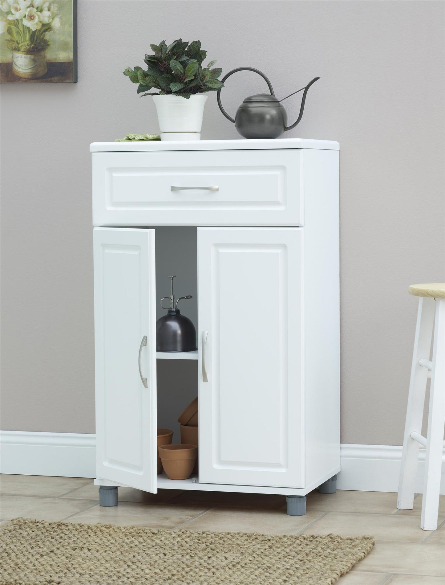 Kendall 24 Inch Multipurpose 2 Door Base Storage Cabinet with Drawer - White