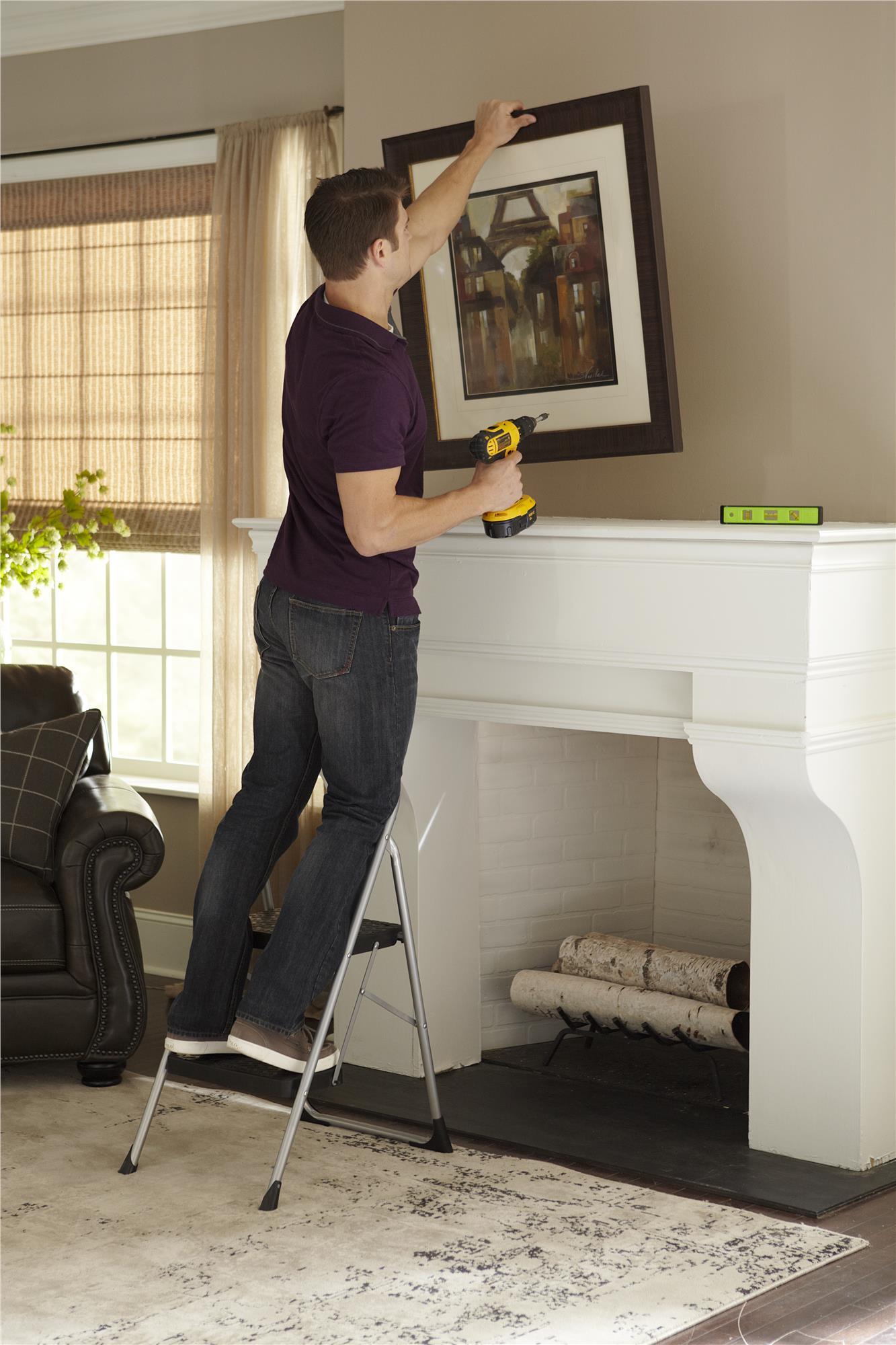 2 Step Steel Folding Step Stool with Slip-Resistant Treads - Platinum/Black - 1-Pack