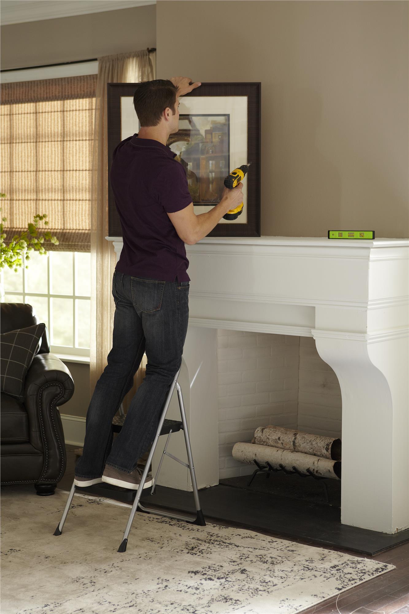 2 Step Steel Folding Step Stool with Slip-Resistant Treads - Platinum/Black - 1-Pack