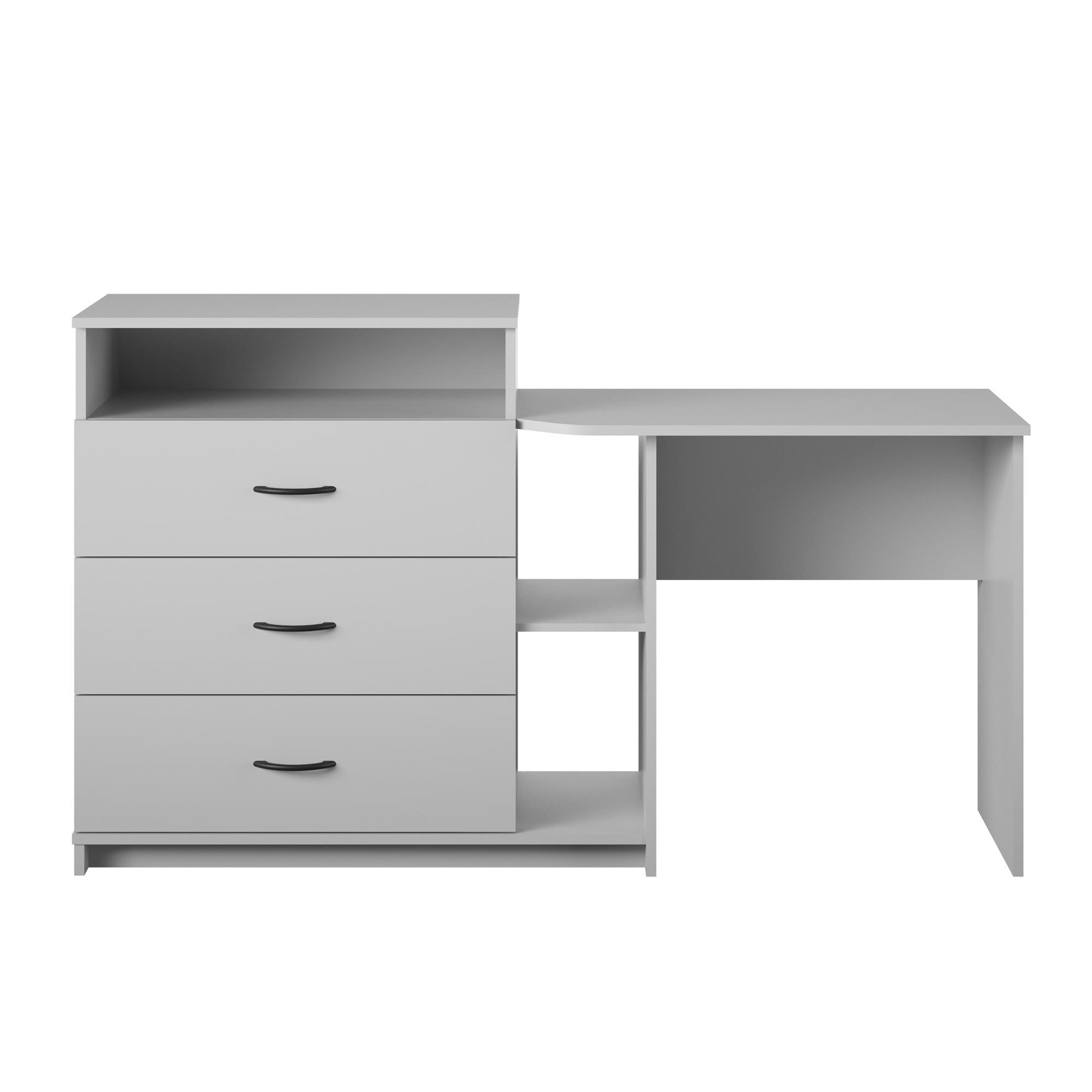 Rebel 3 in 1 Media Dresser with Side Storage and Desk - Dove Gray