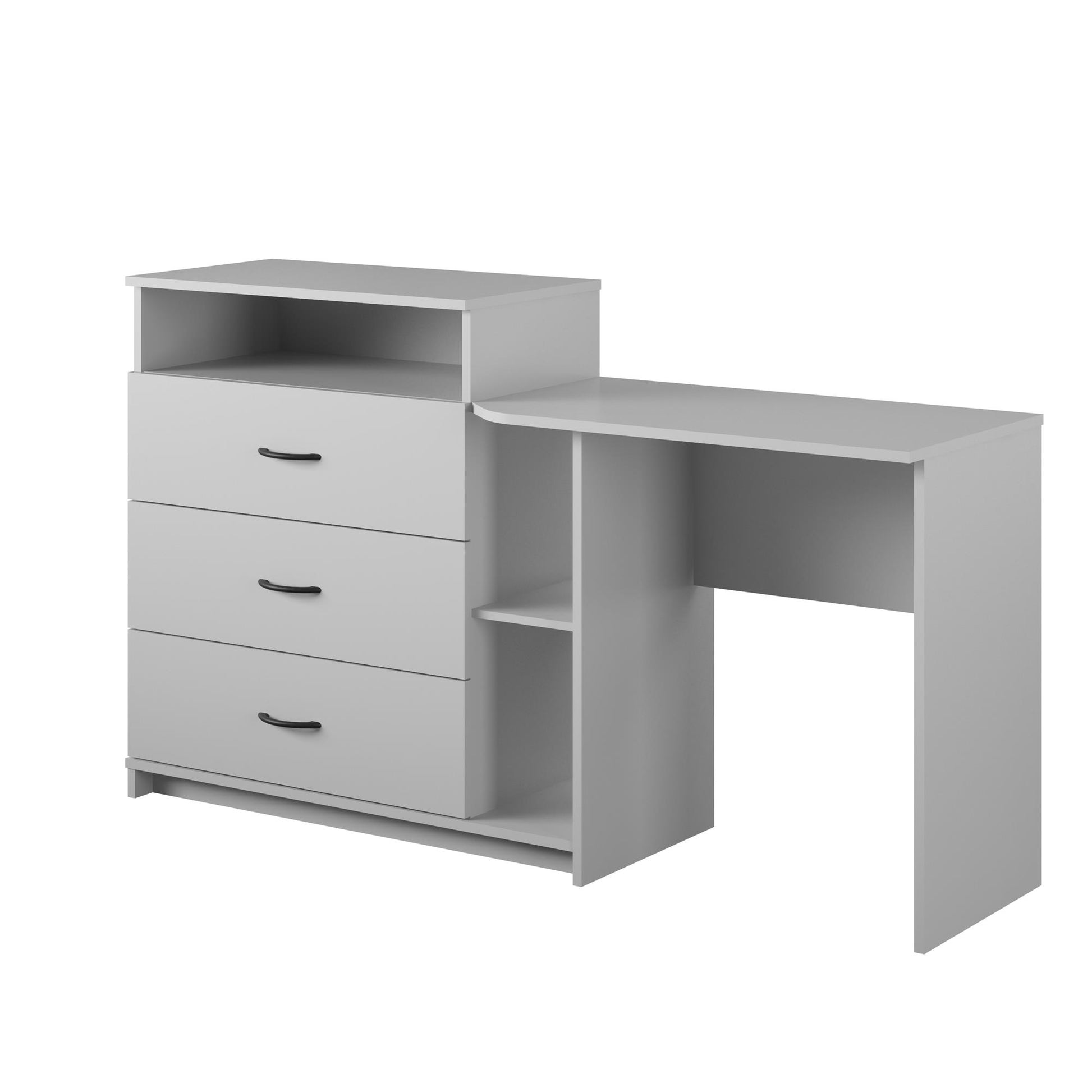 Rebel 3 in 1 Media Dresser with Side Storage and Desk - Dove Gray