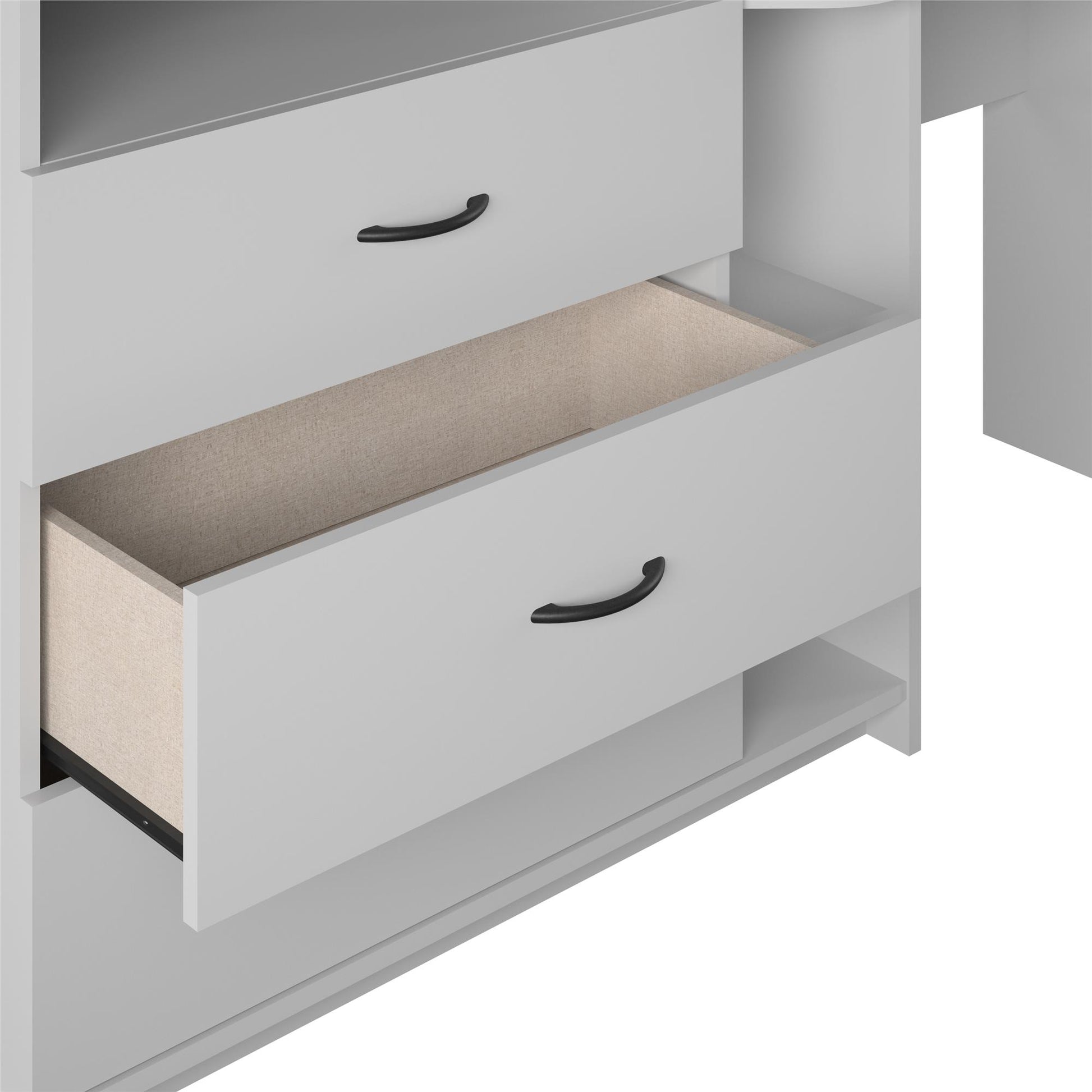 Rebel 3 in 1 Media Dresser with Side Storage and Desk - Dove Gray