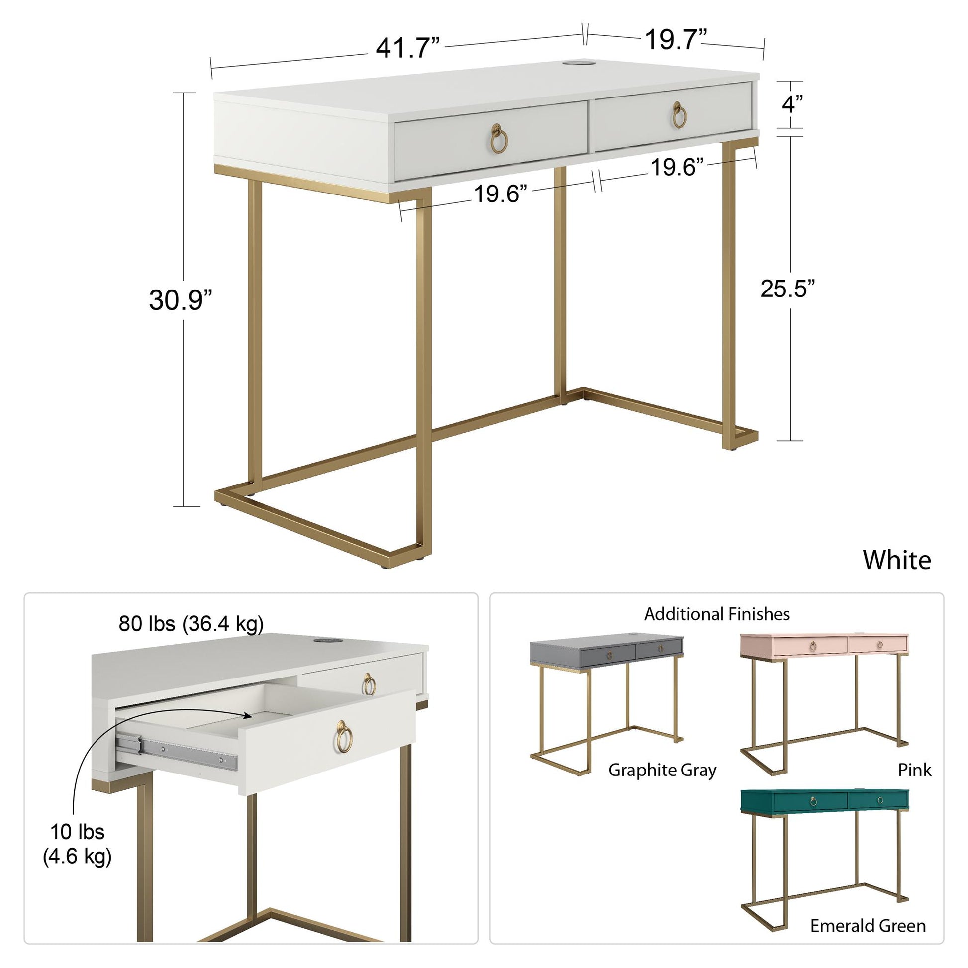 CosmoLiving by Cosmopolitan Camila Writing Desk, White - White