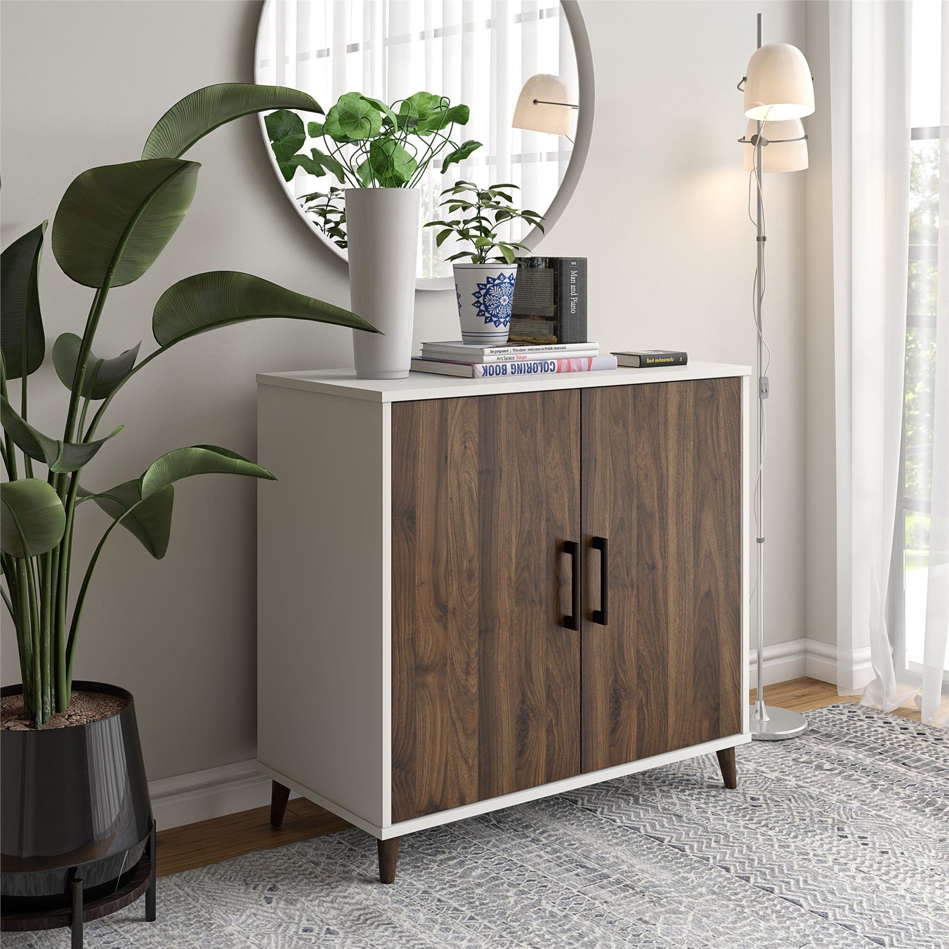 Modern Accent Cabinet with 2 Doors and 4 Storage Shelves - White
