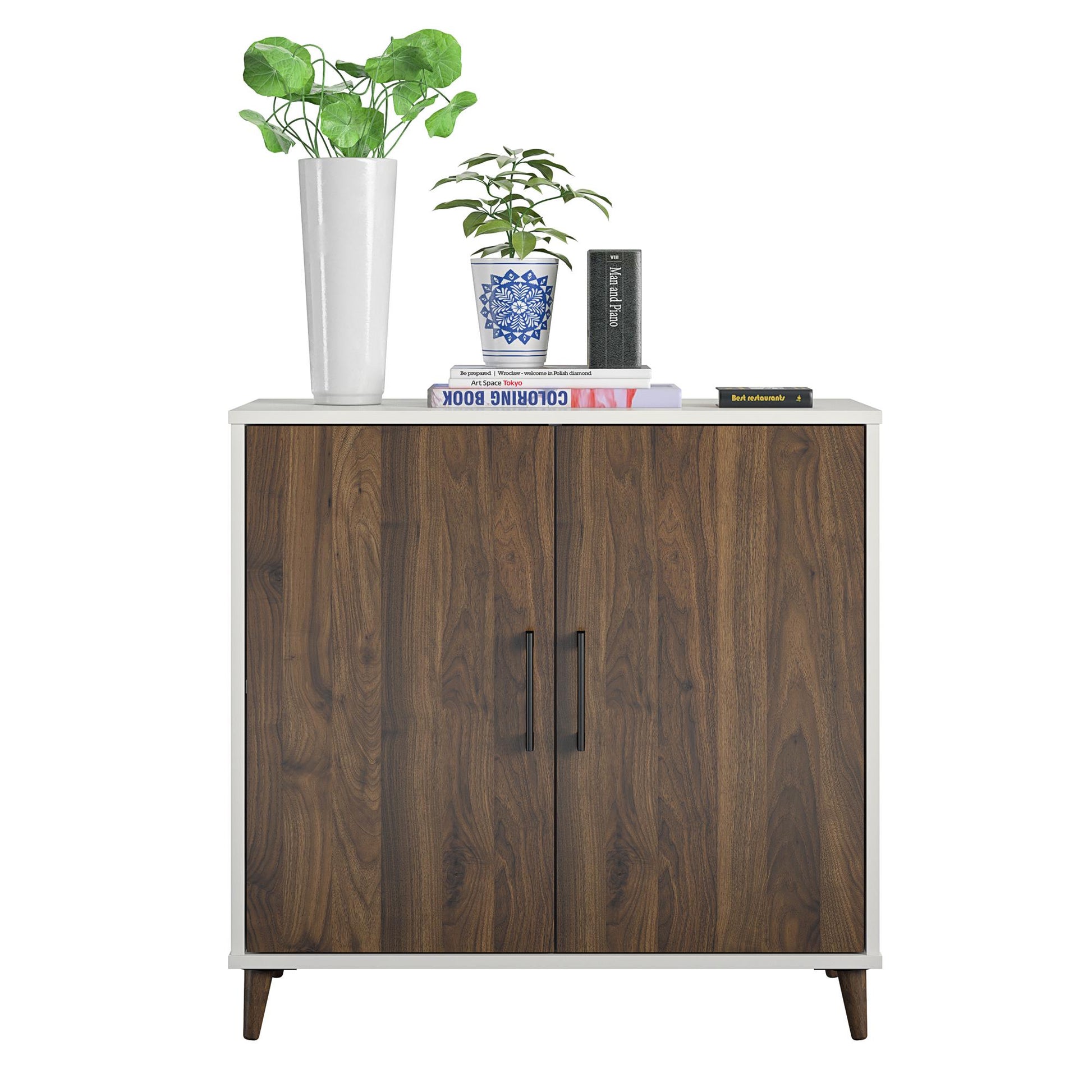 Modern Accent Cabinet with 2 Doors and 4 Storage Shelves - White