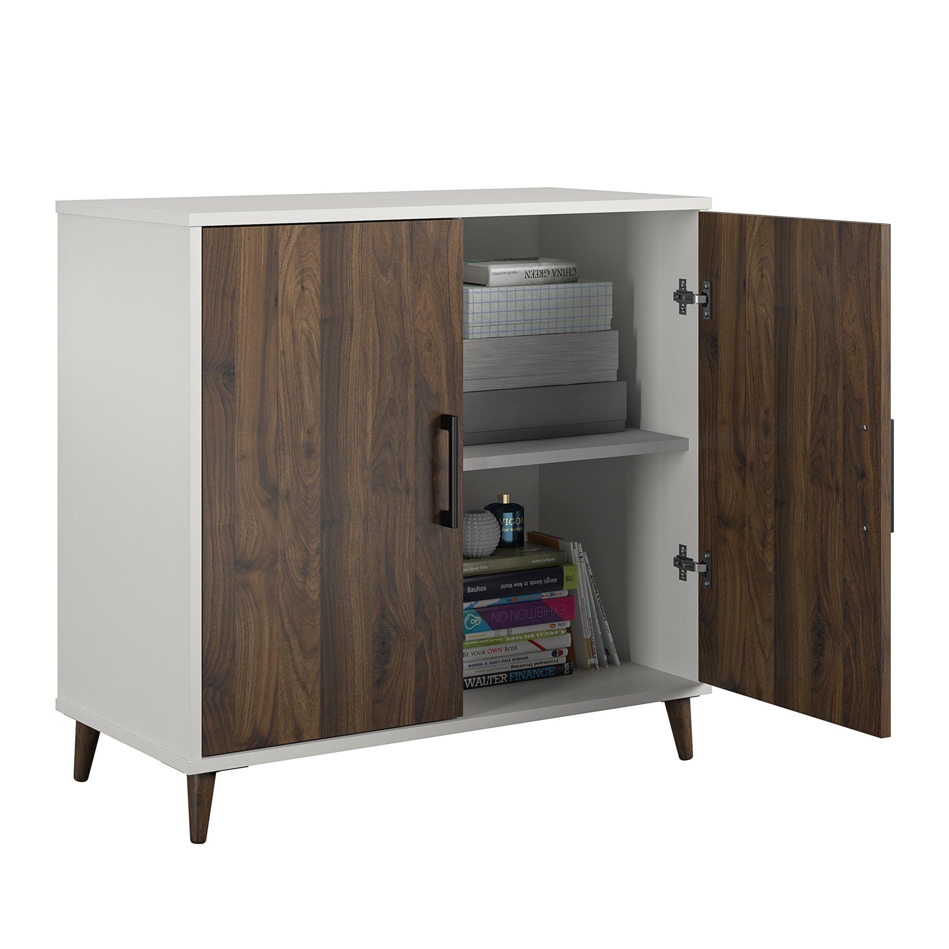 Modern Accent Cabinet with 2 Doors and 4 Storage Shelves - White