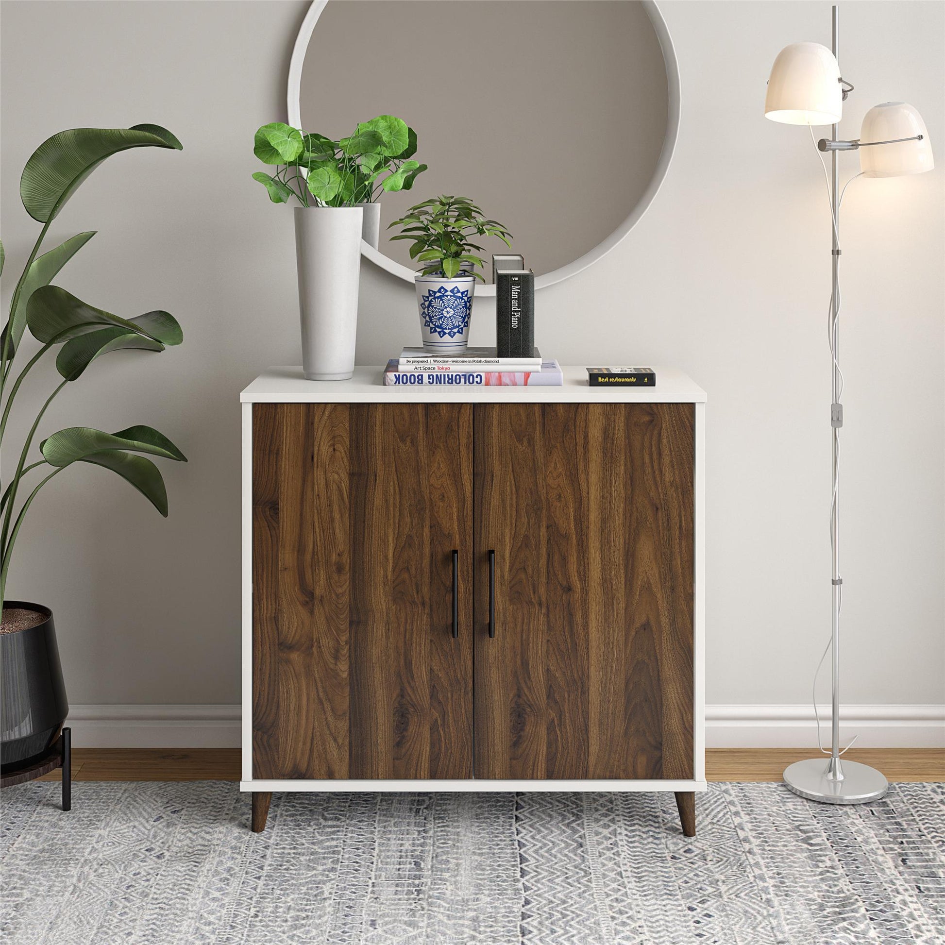 Modern Accent Cabinet with 2 Doors and 4 Storage Shelves - White