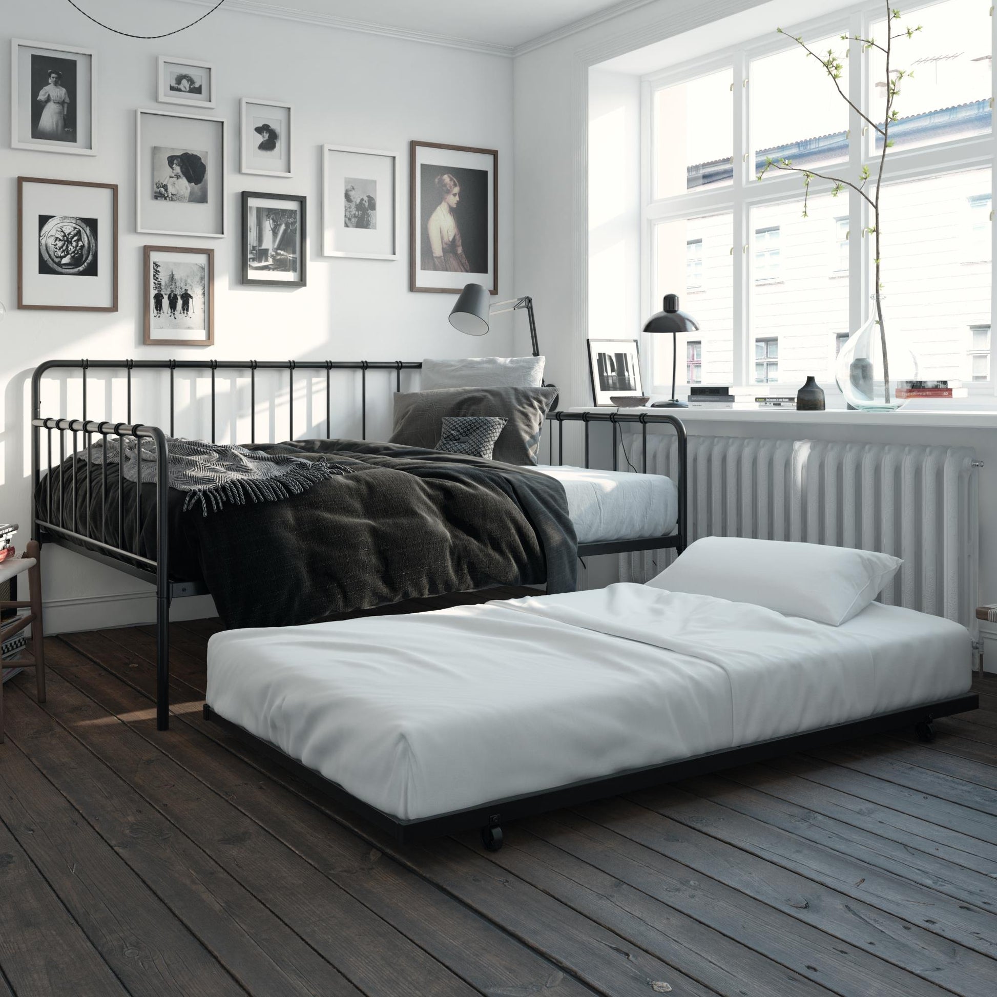 Aaron Metal Twin Daybed and Twin Trundle Set - Black - Full