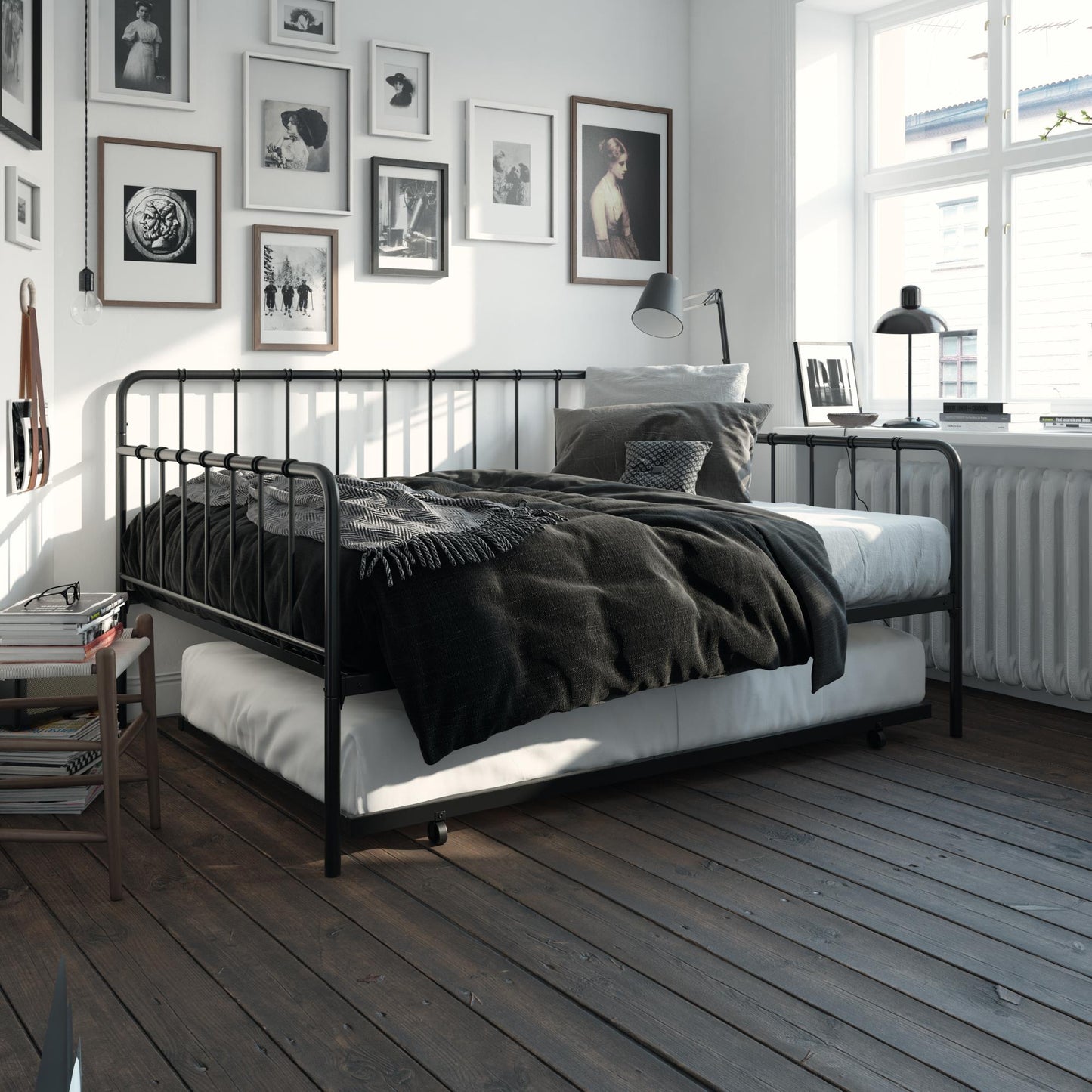 Aaron Metal Twin Daybed and Twin Trundle Set - Black - Full