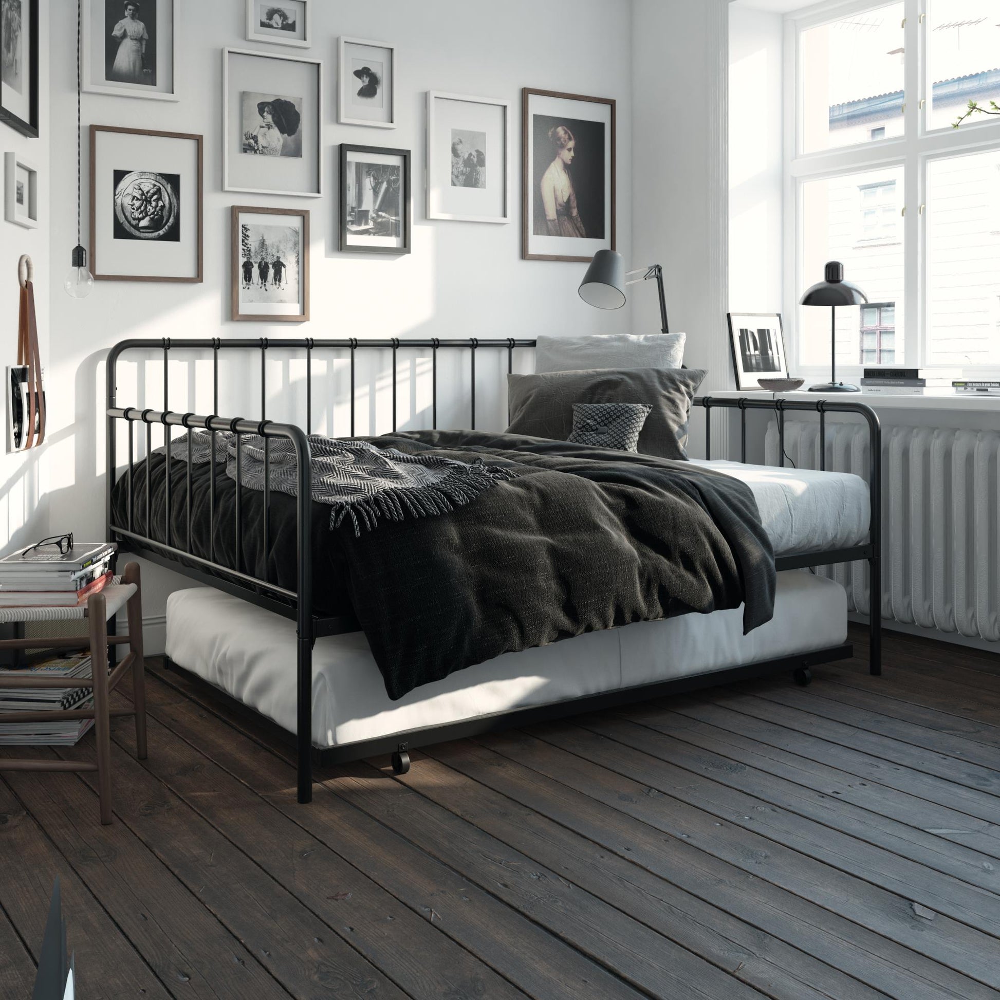 Aaron Metal Twin Daybed and Twin Trundle Set - Black - Full