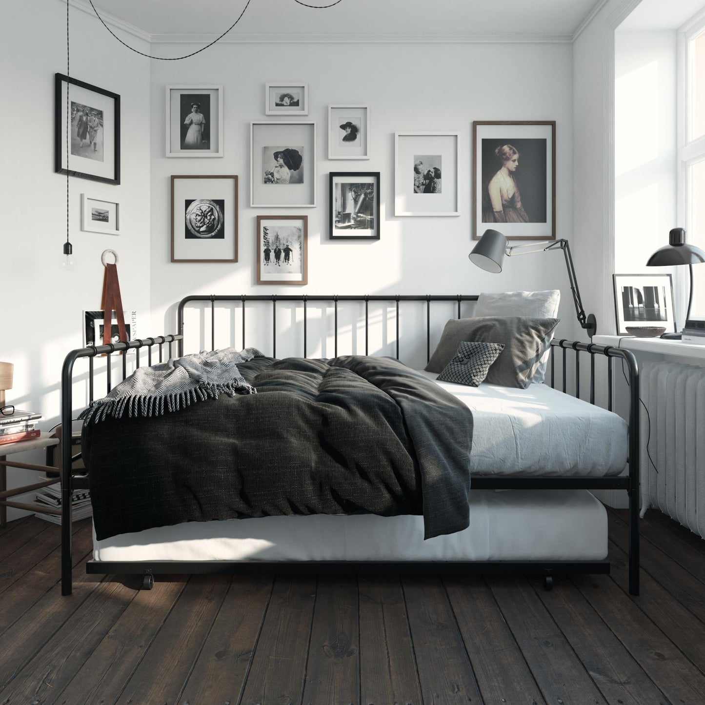Aaron Metal Twin Daybed and Twin Trundle Set - Black - Full