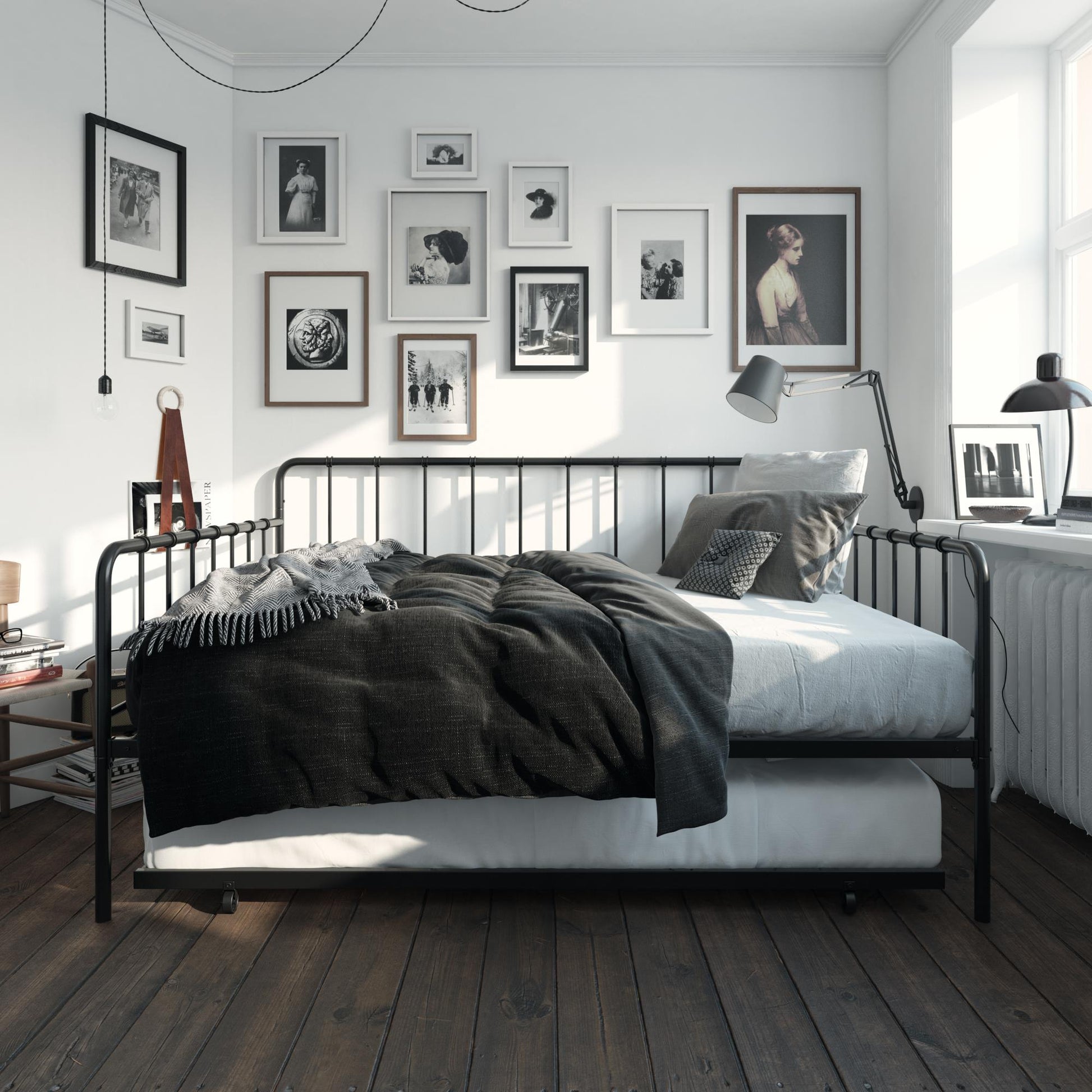 Aaron Metal Twin Daybed and Twin Trundle Set - Black - Full