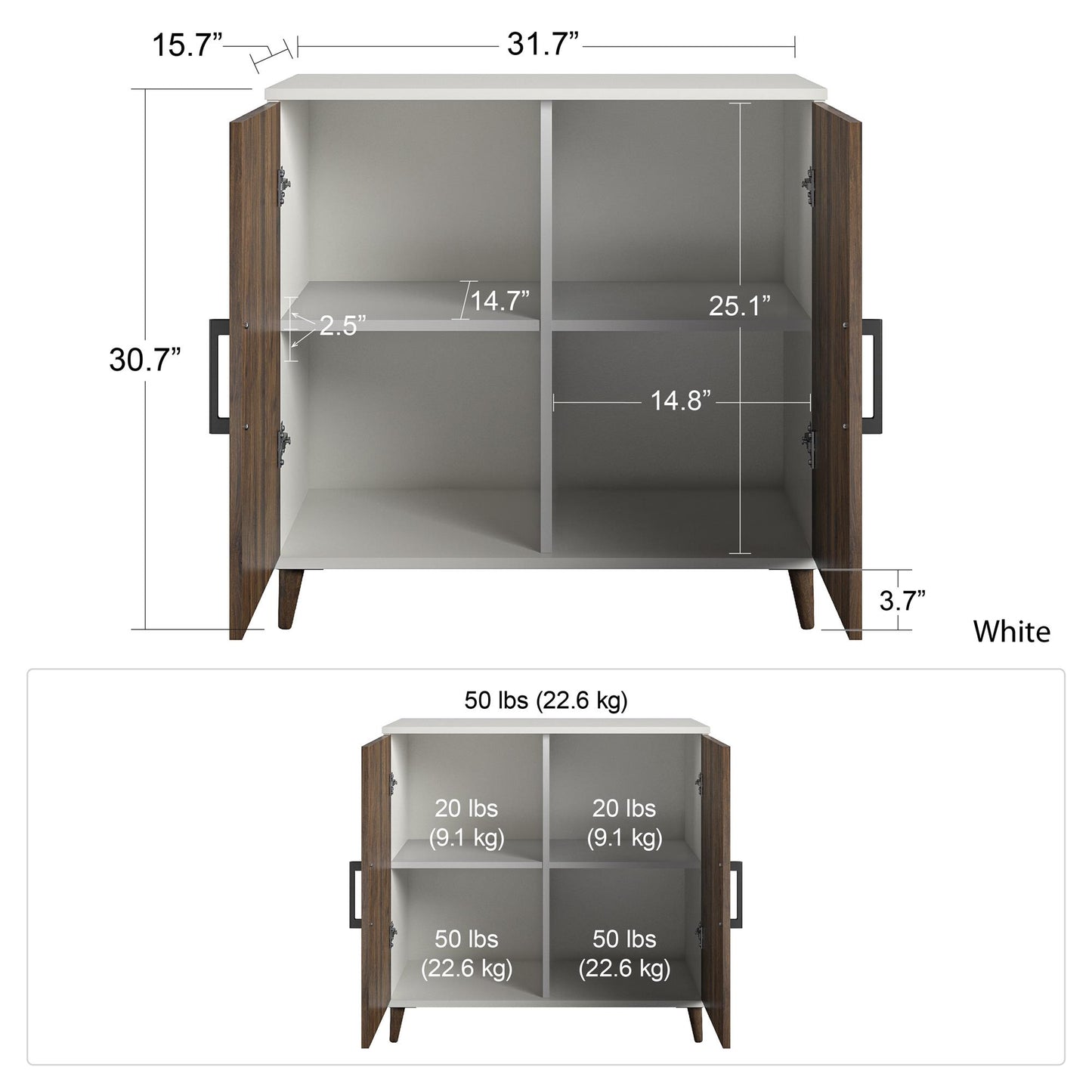Modern Accent Cabinet with 2 Doors and 4 Storage Shelves - White