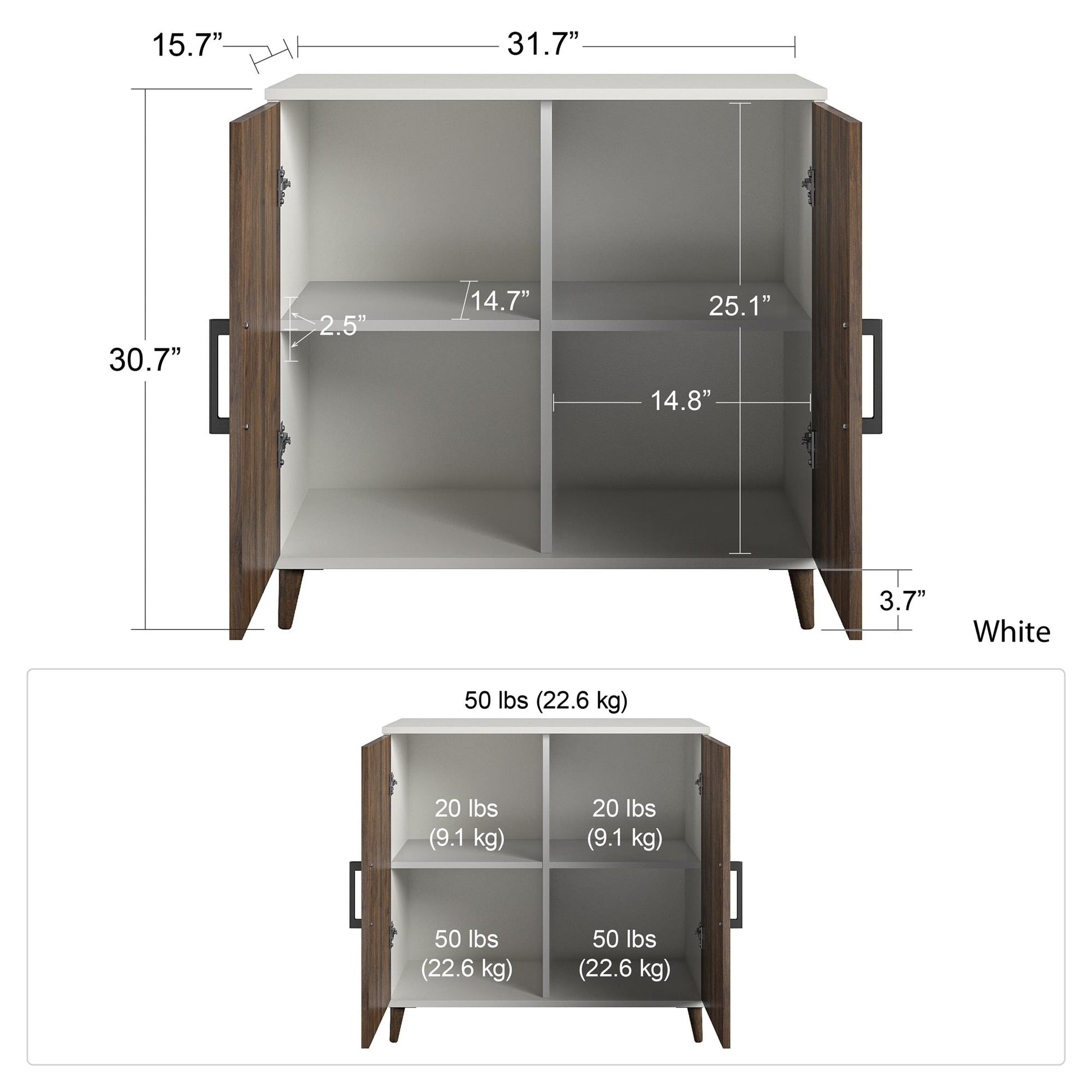 Modern Accent Cabinet with 2 Doors and 4 Storage Shelves - White