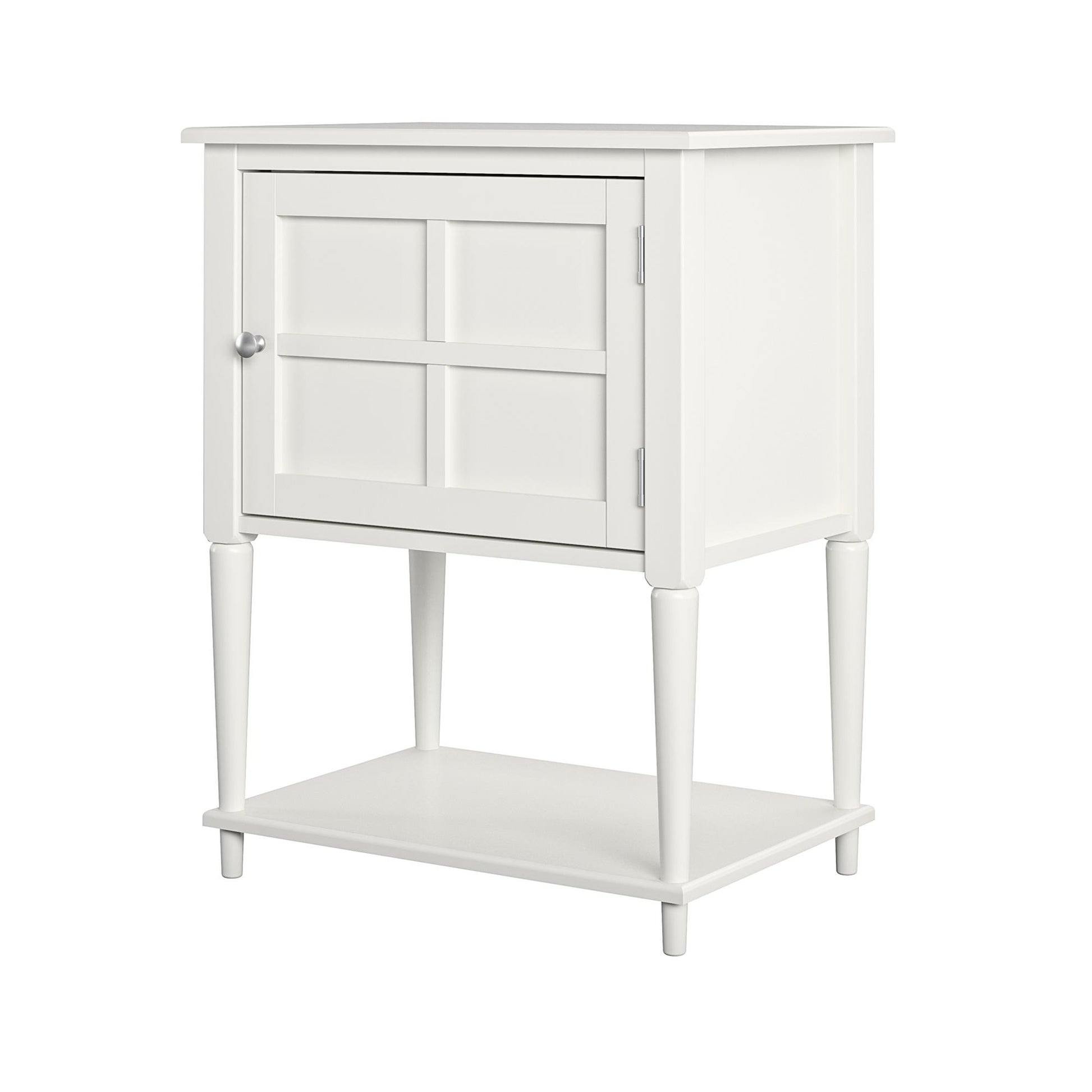 Fairmont Accent Table with 3 Shelves and Mullioned Frame Door - White