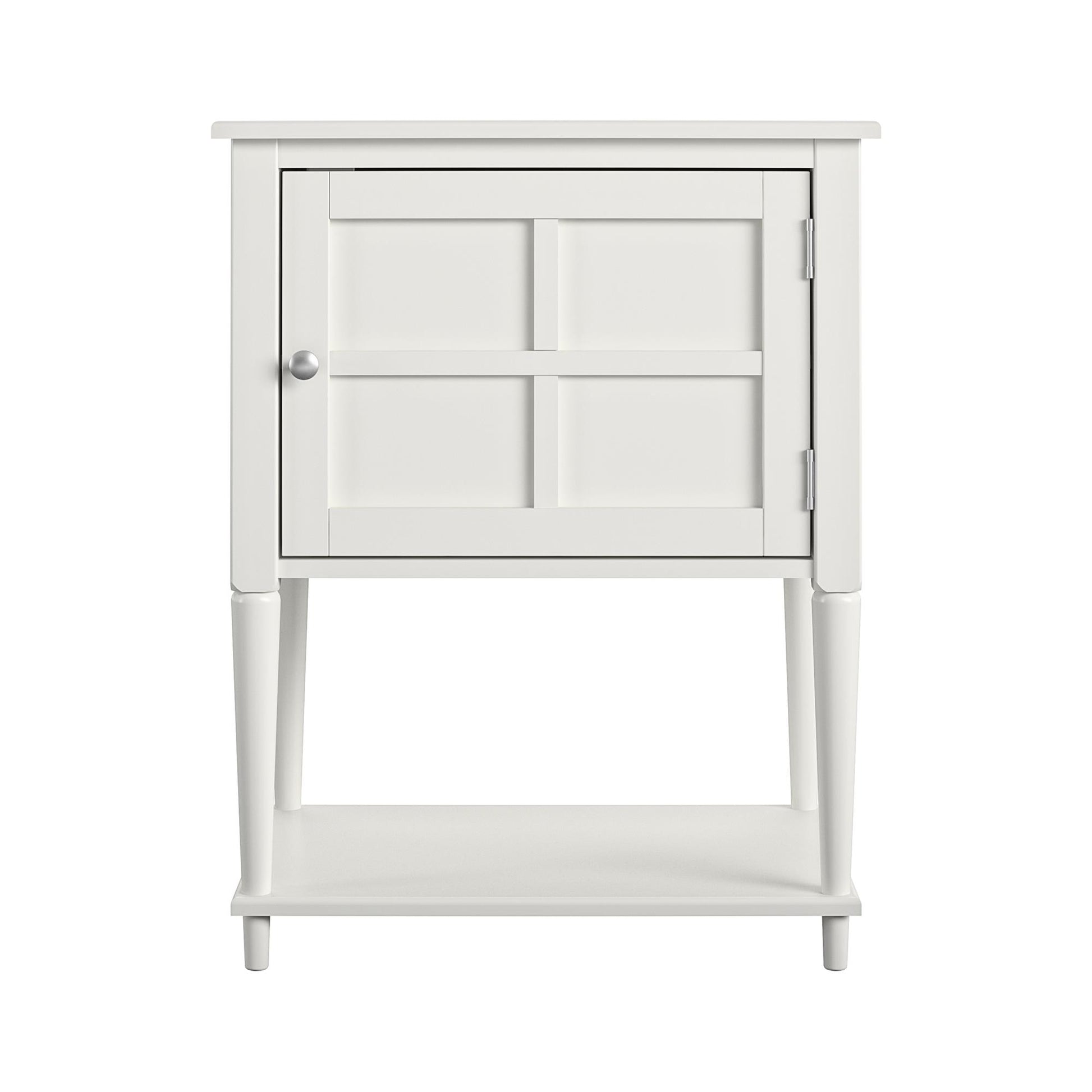 Fairmont Accent Table with 3 Shelves and Mullioned Frame Door - White