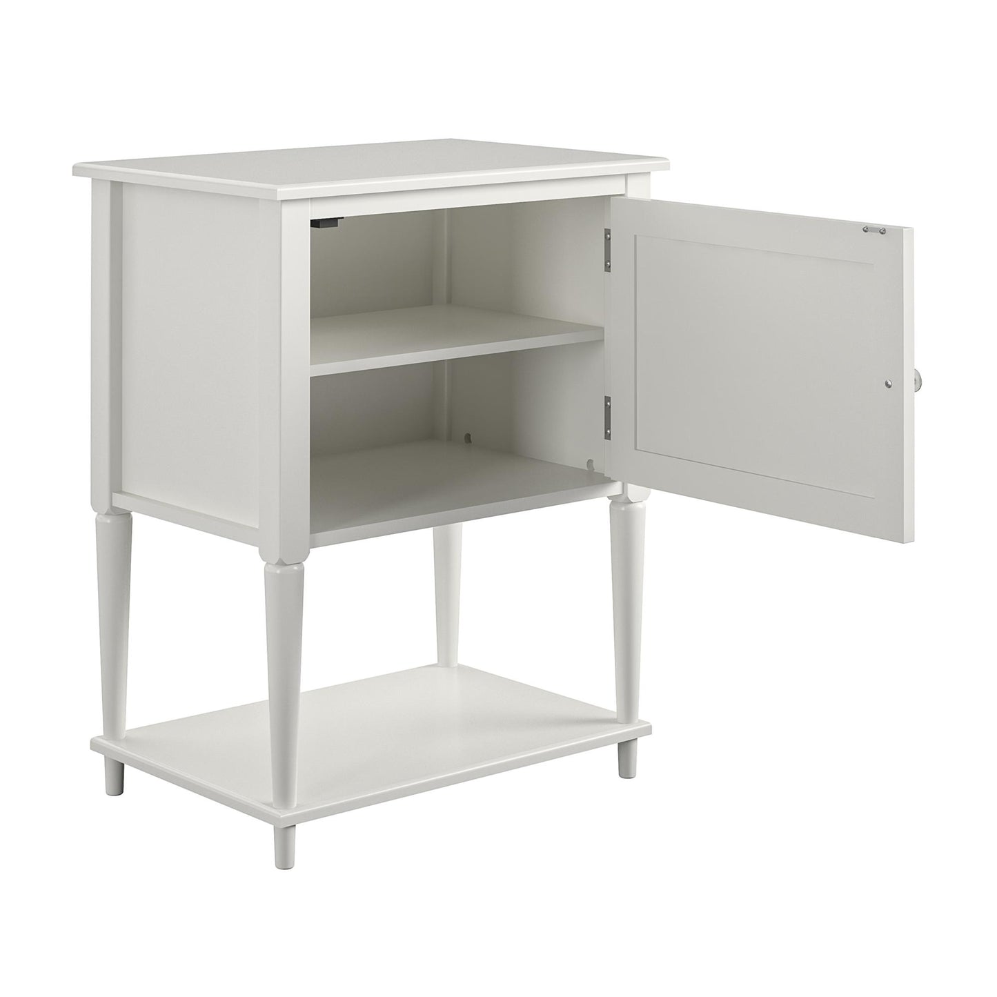 Fairmont Accent Table with 3 Shelves and Mullioned Frame Door - White