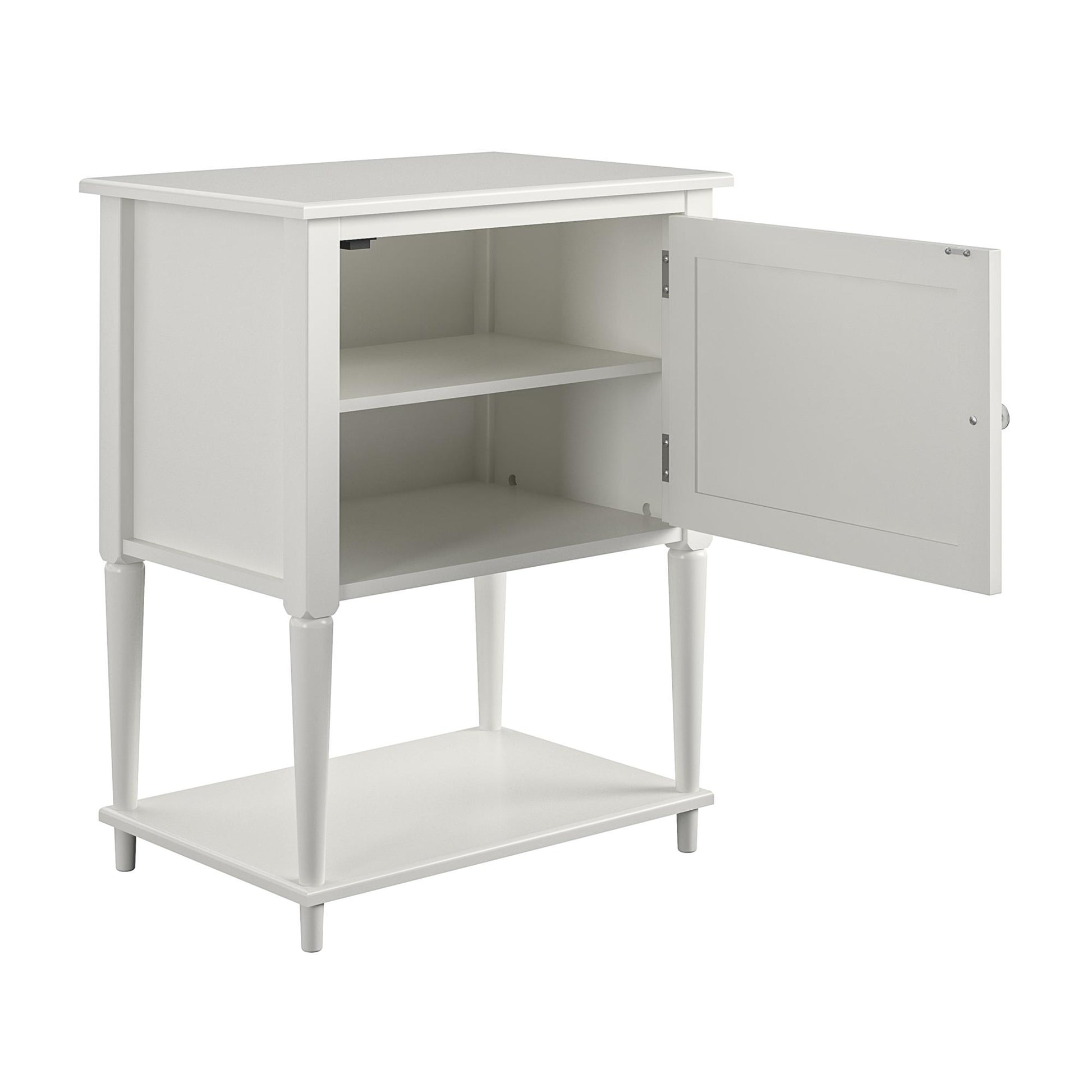 Fairmont Accent Table with 3 Shelves and Mullioned Frame Door - White