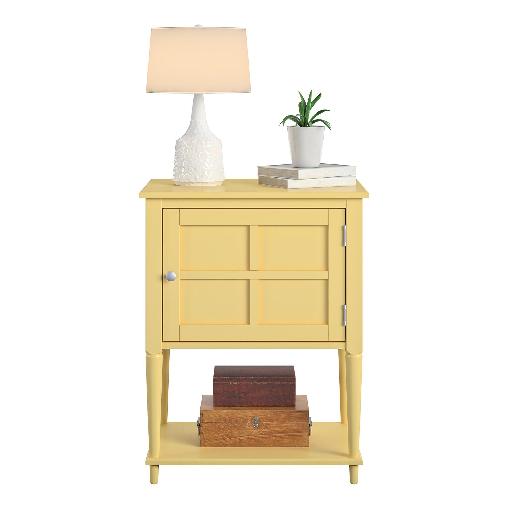 Fairmont Accent Table with 3 Shelves and Mullioned Frame Door - Yellow