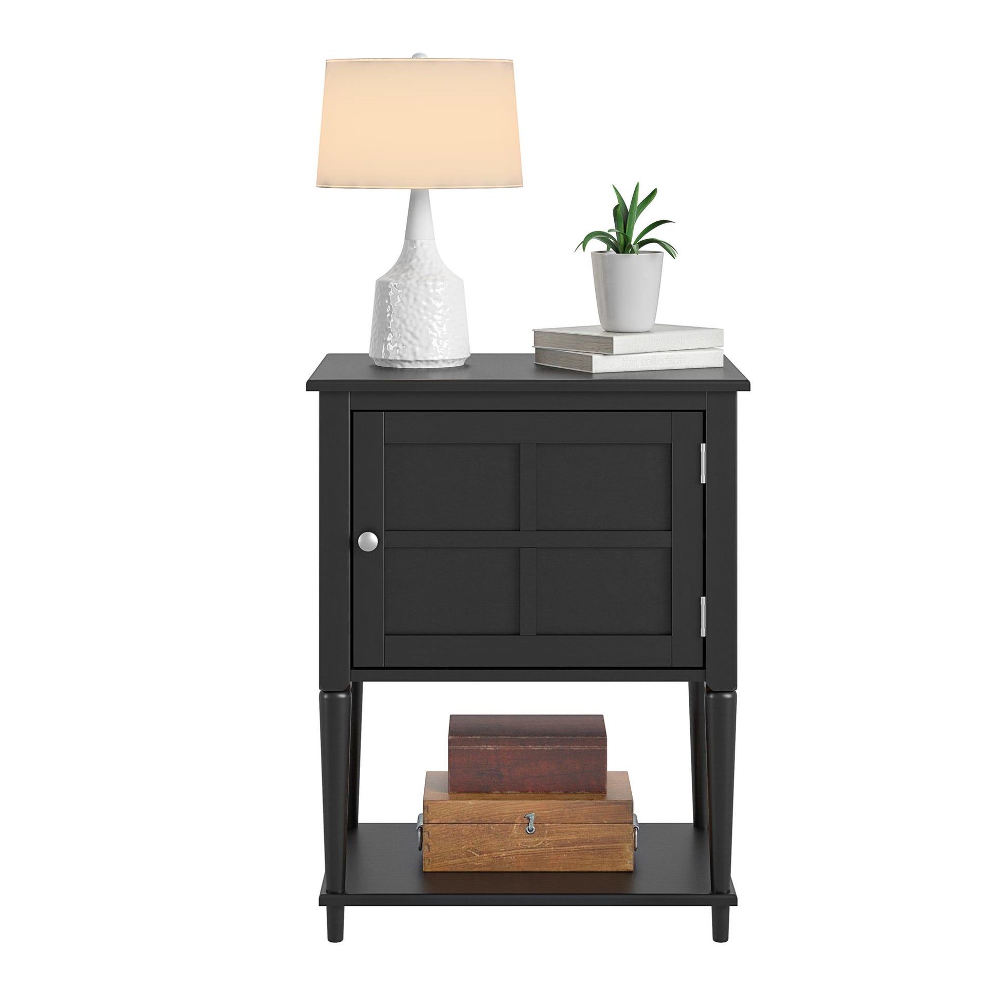 Fairmont Accent Table with 3 Shelves and Mullioned Frame Door - Black