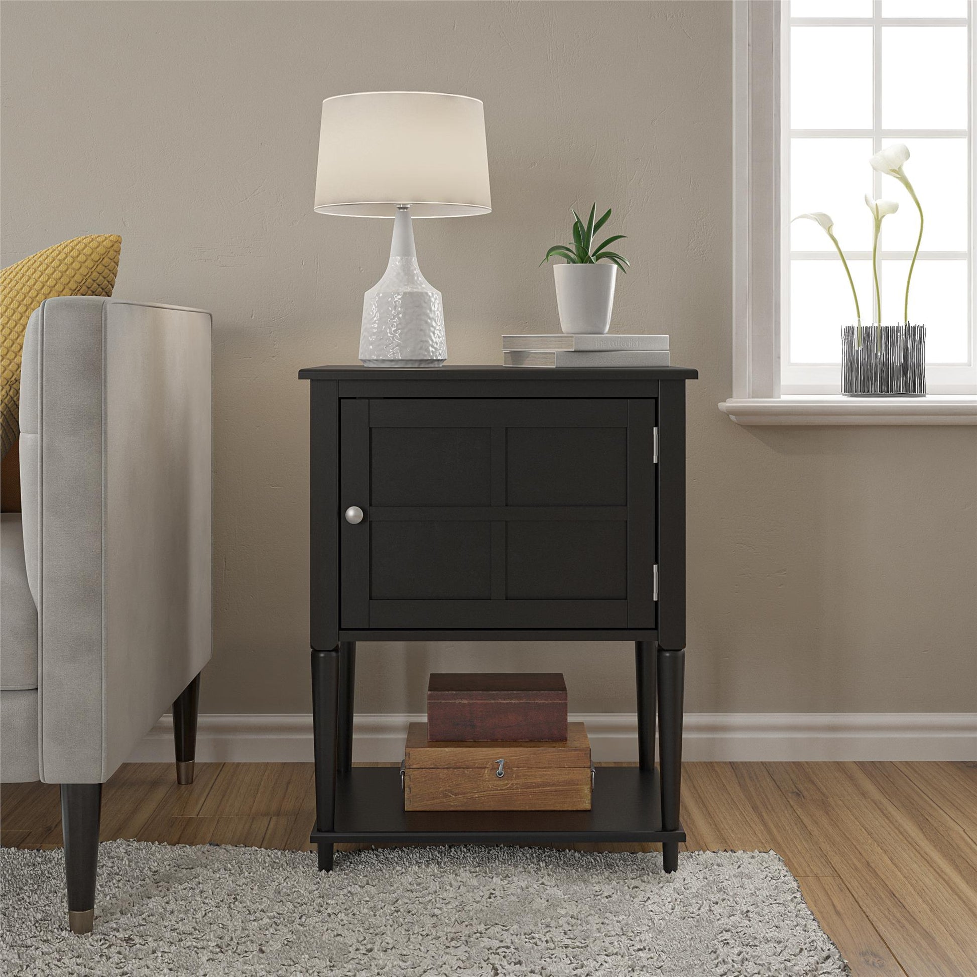 Fairmont Accent Table with 3 Shelves and Mullioned Frame Door - Black