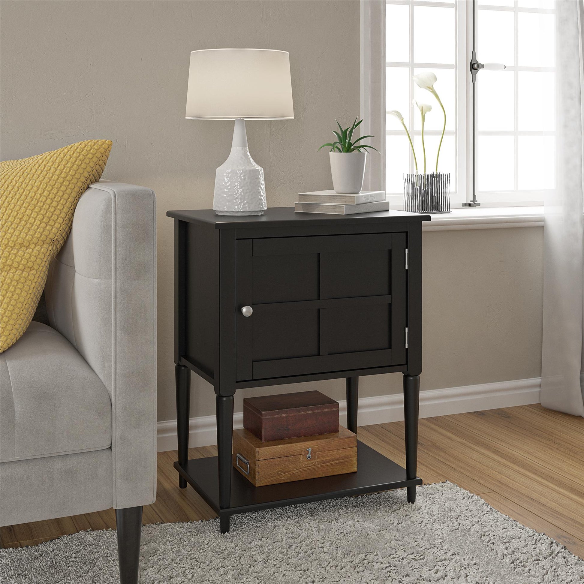 Fairmont Accent Table with 3 Shelves and Mullioned Frame Door - Black