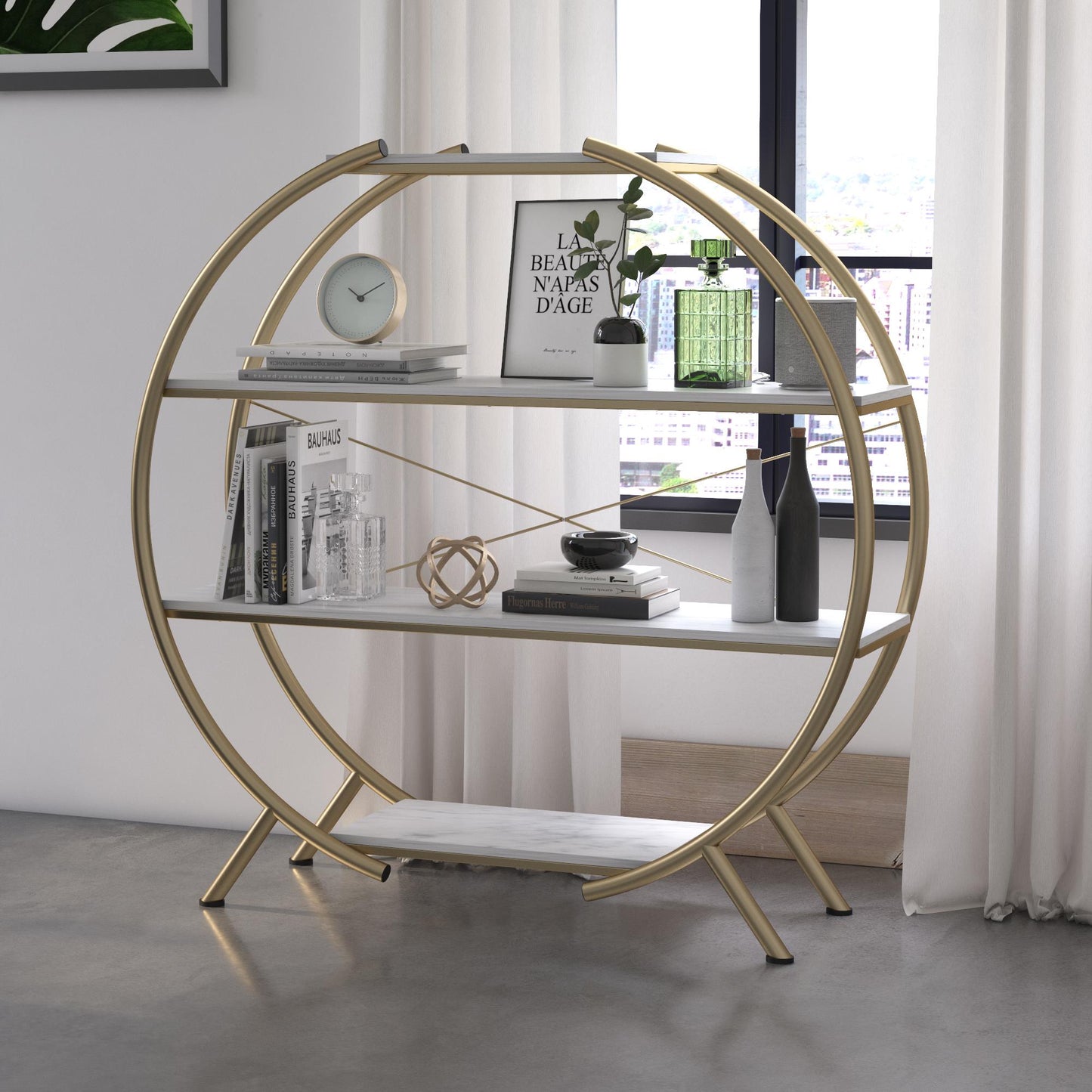CosmoLiving by Cosmopolitan Amelia Round Bookcase - White marble