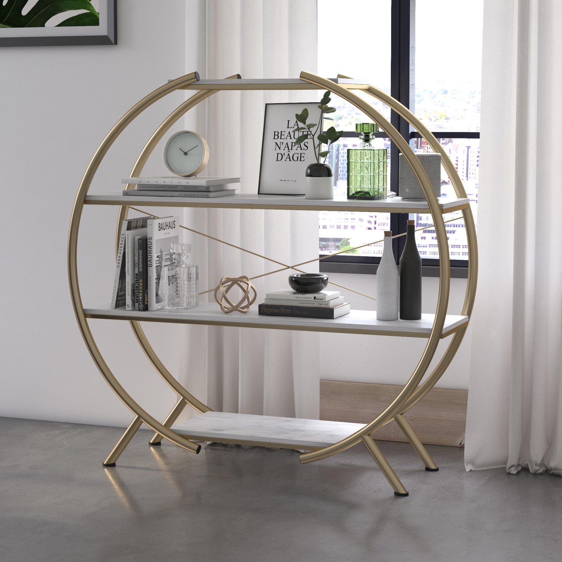 CosmoLiving by Cosmopolitan Amelia Round Bookcase - White marble