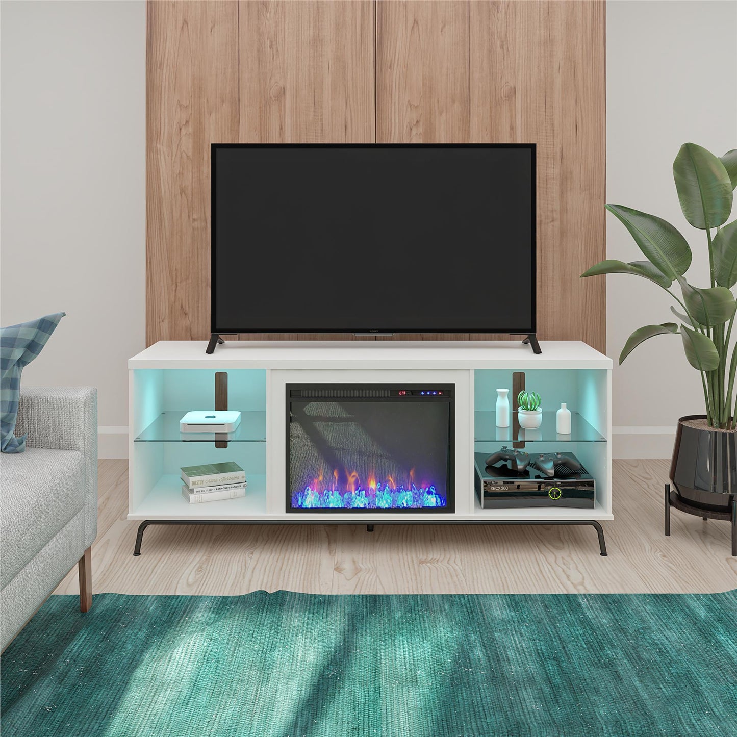 Melbourne Fireplace TV Stand for TVs up to 70 Inch with LED Lighting - White