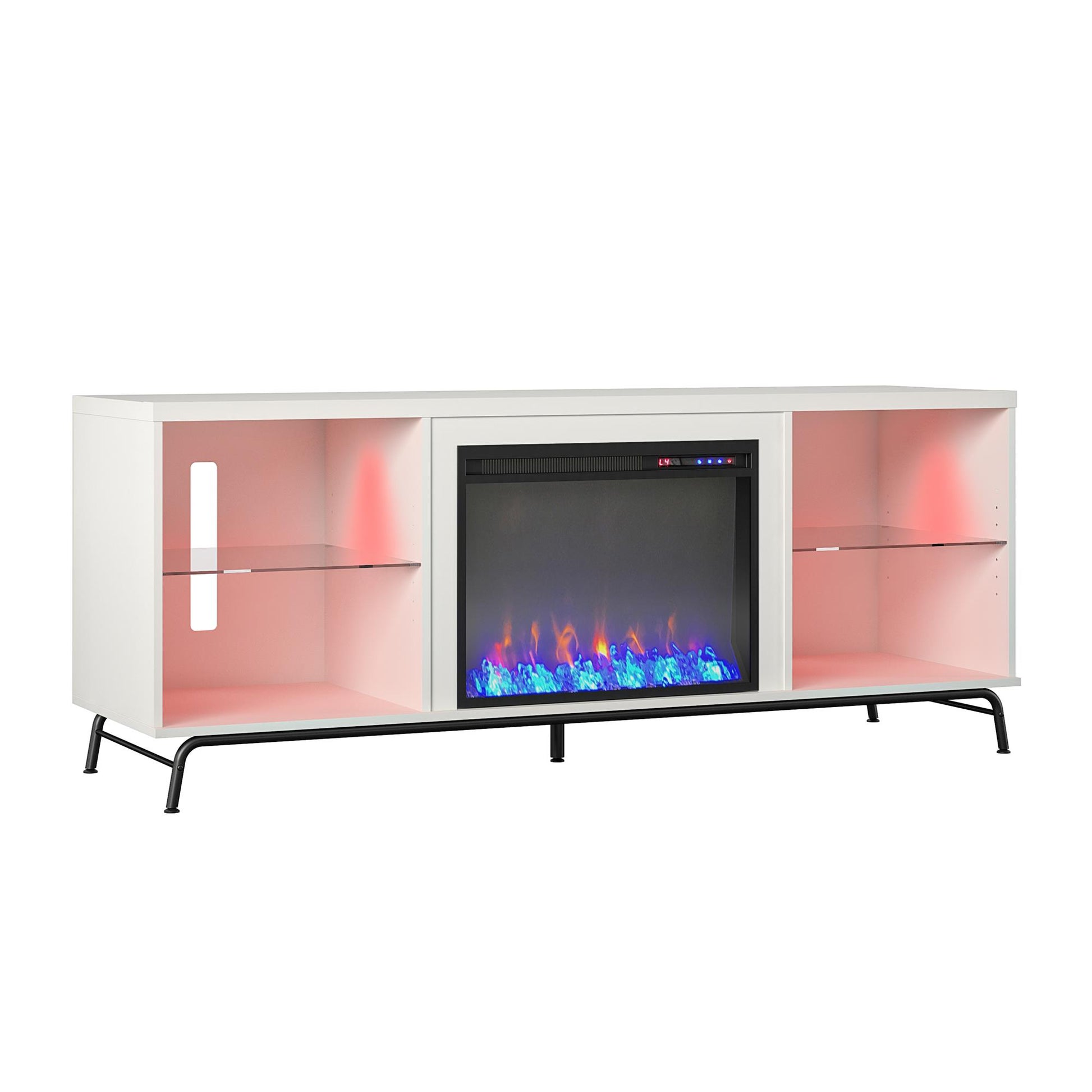 Melbourne Fireplace TV Stand for TVs up to 70 Inch with LED Lighting - White