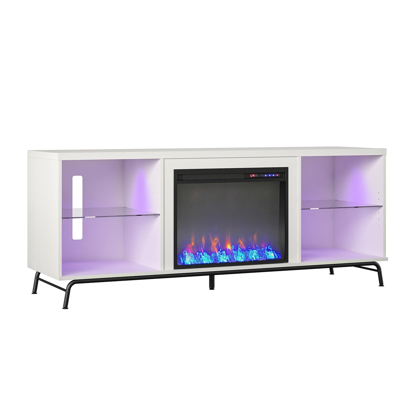 Melbourne Fireplace TV Stand for TVs up to 70 Inch with LED Lighting - White