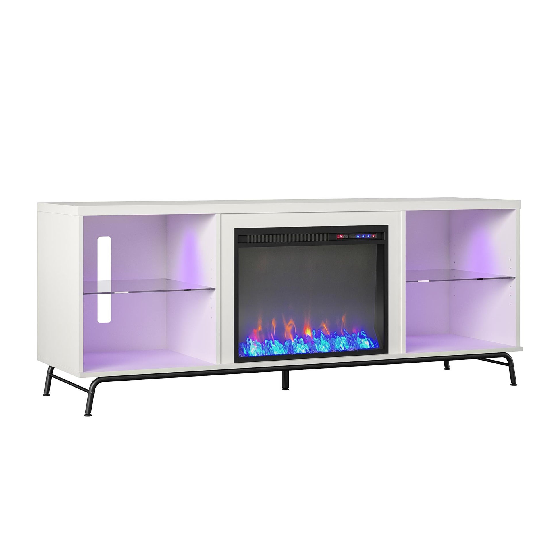 Melbourne Fireplace TV Stand for TVs up to 70 Inch with LED Lighting - White