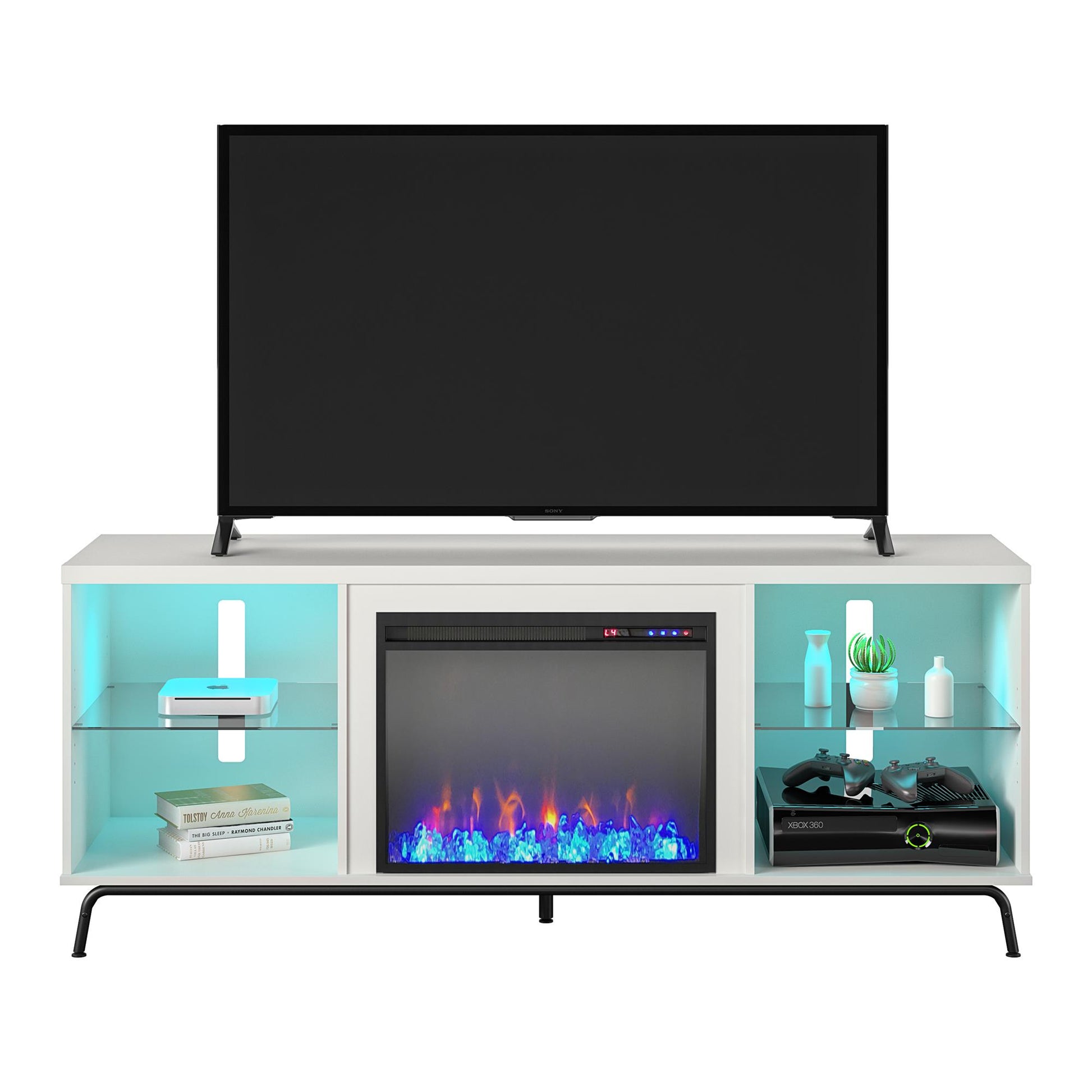 Melbourne Fireplace TV Stand for TVs up to 70 Inch with LED Lighting - White