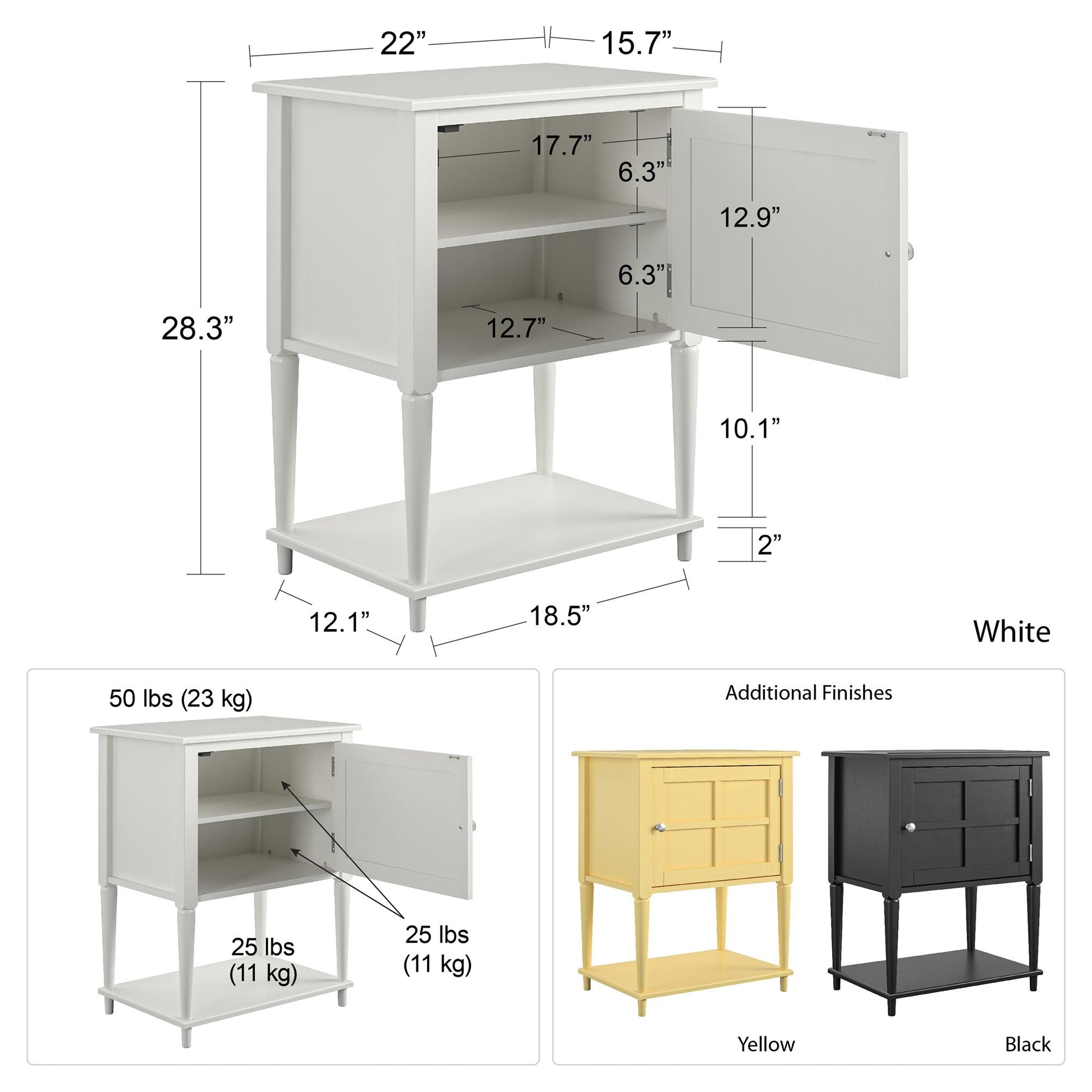 Fairmont Accent Table with 3 Shelves and Mullioned Frame Door - Yellow