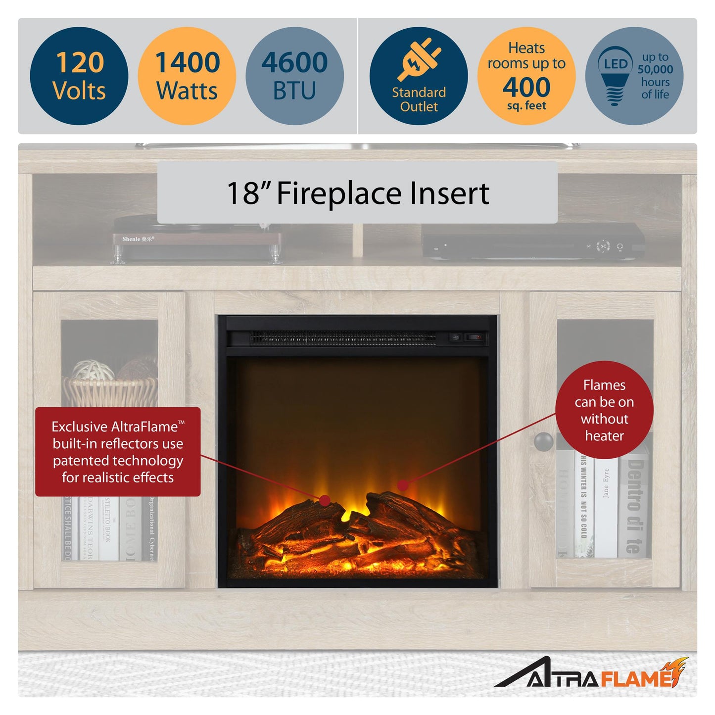Vesta Fireplace TV Stand for TVs up to 65 Inches with 6 Storage Shelves - Natural