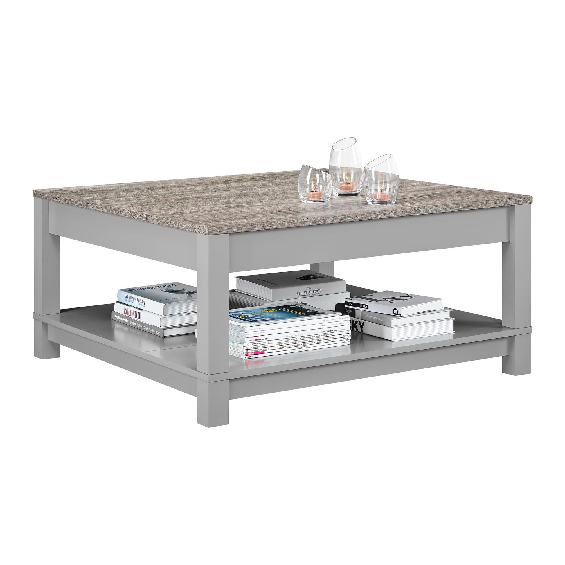 Carver Coffee Table with Bottom Magazine Storage Shelf - Gray