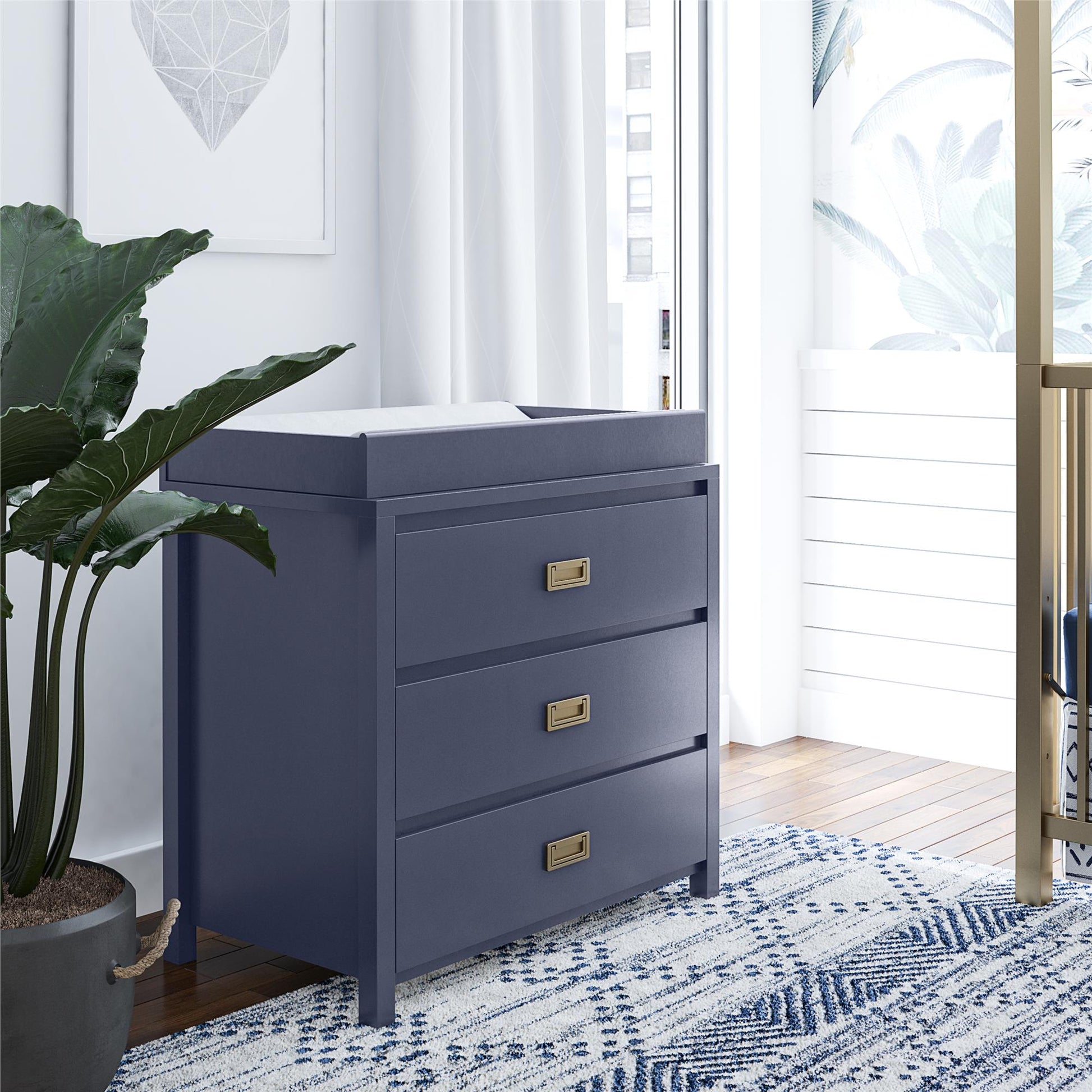 Monarch Hill Haven 3 Drawer Changing Dresser with Gold Drawer Pulls - Navy