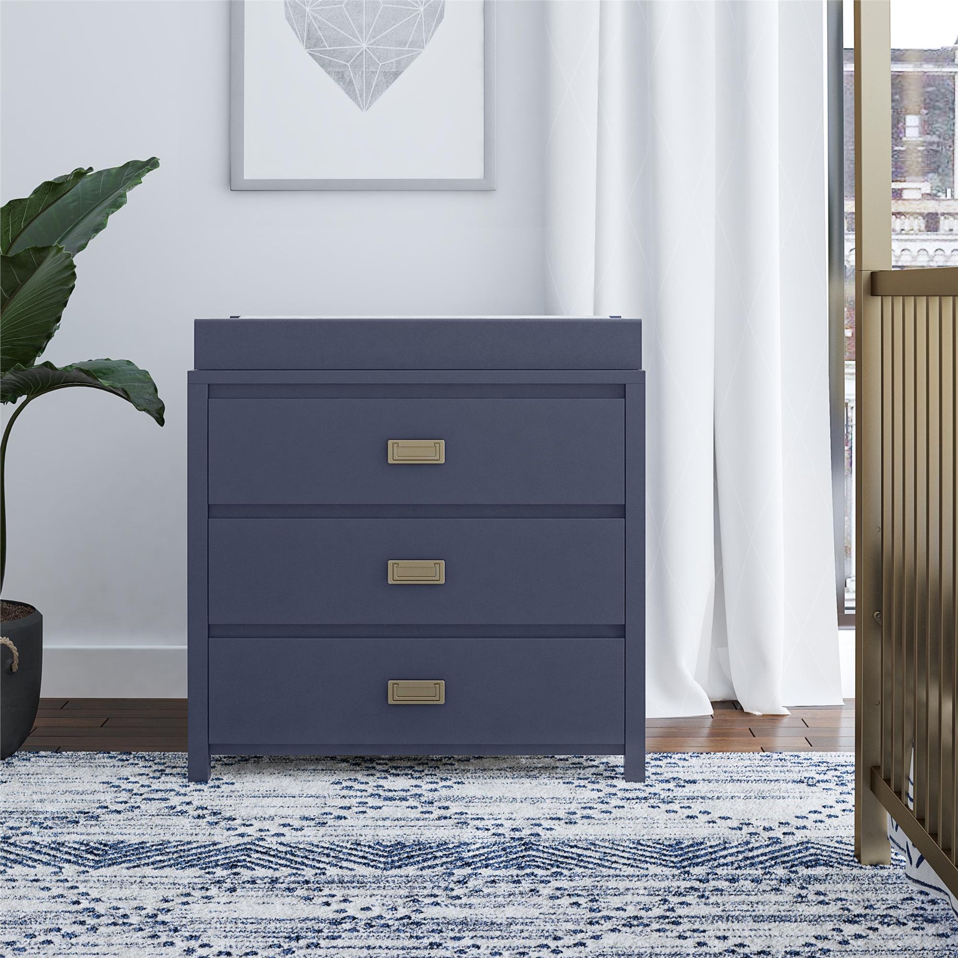 Monarch Hill Haven 3 Drawer Changing Dresser with Gold Drawer Pulls - Navy
