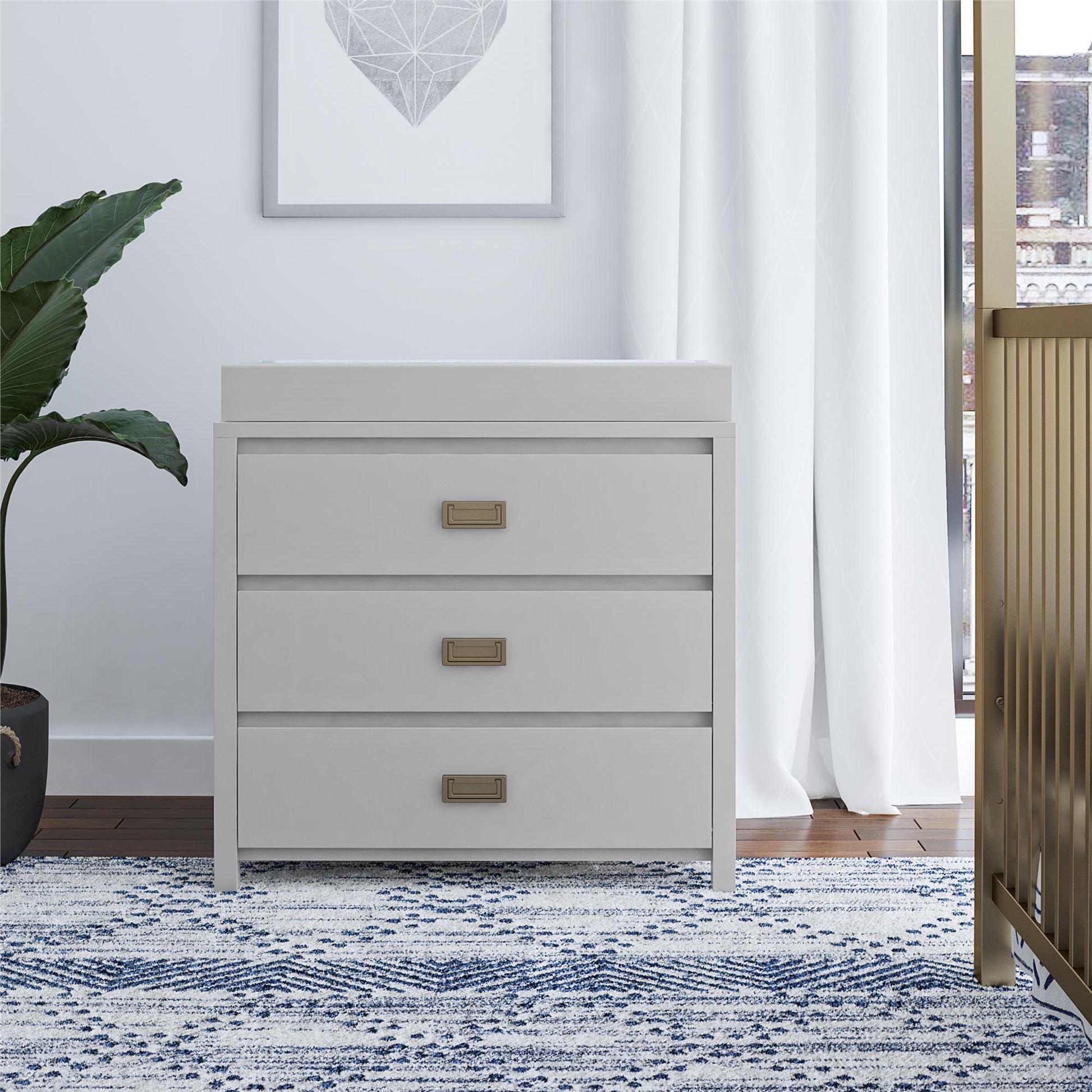 Monarch Hill Haven 3 Drawer Changing Dresser with Gold Drawer Pulls - Dove Gray