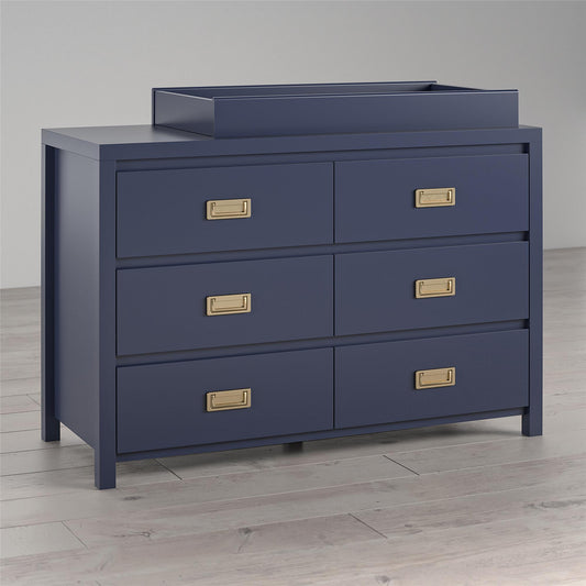 Monarch Hill Haven 6 Drawer Changing Dresser with Gold Drawer Pulls - Navy