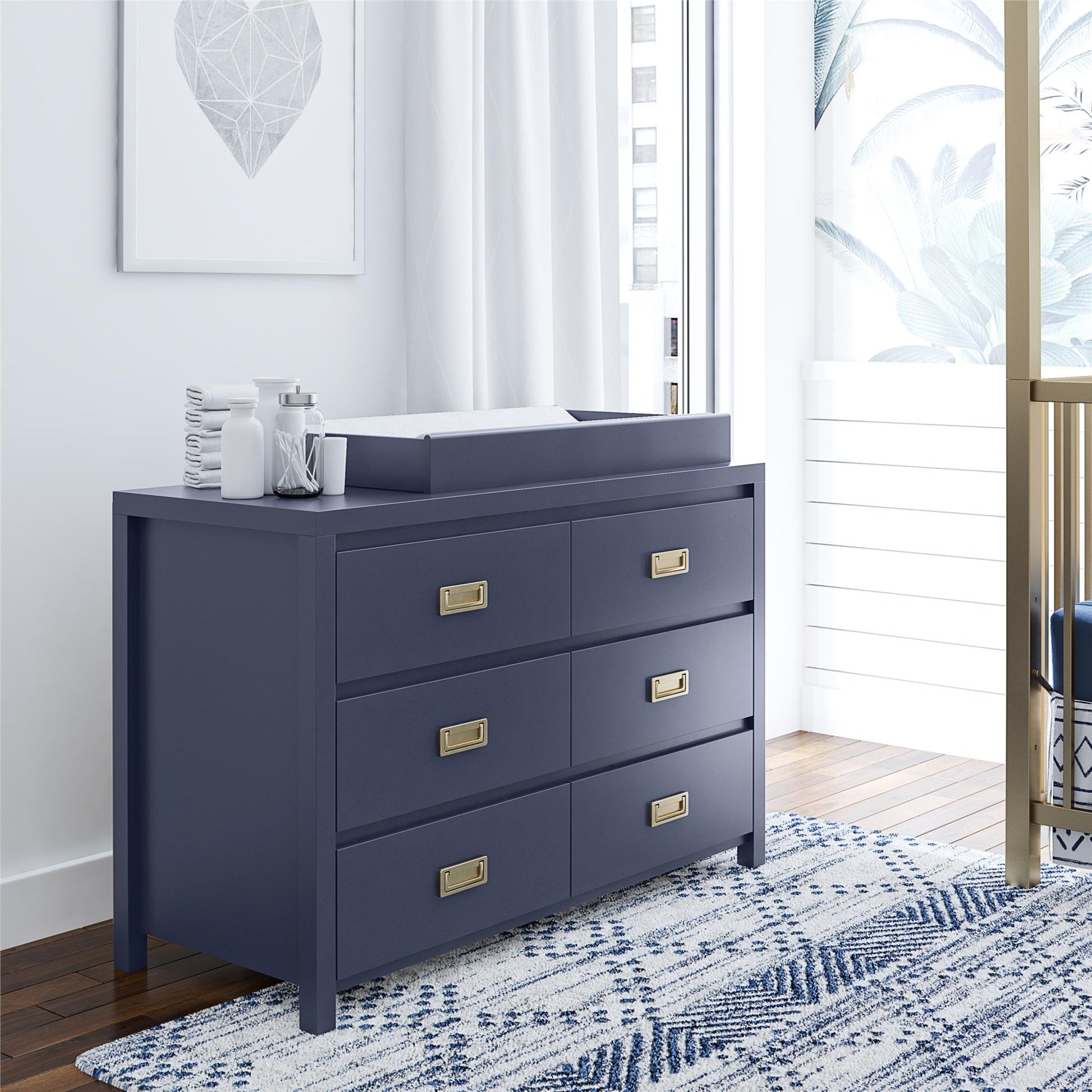 Monarch Hill Haven 6 Drawer Changing Dresser with Gold Drawer Pulls - Navy