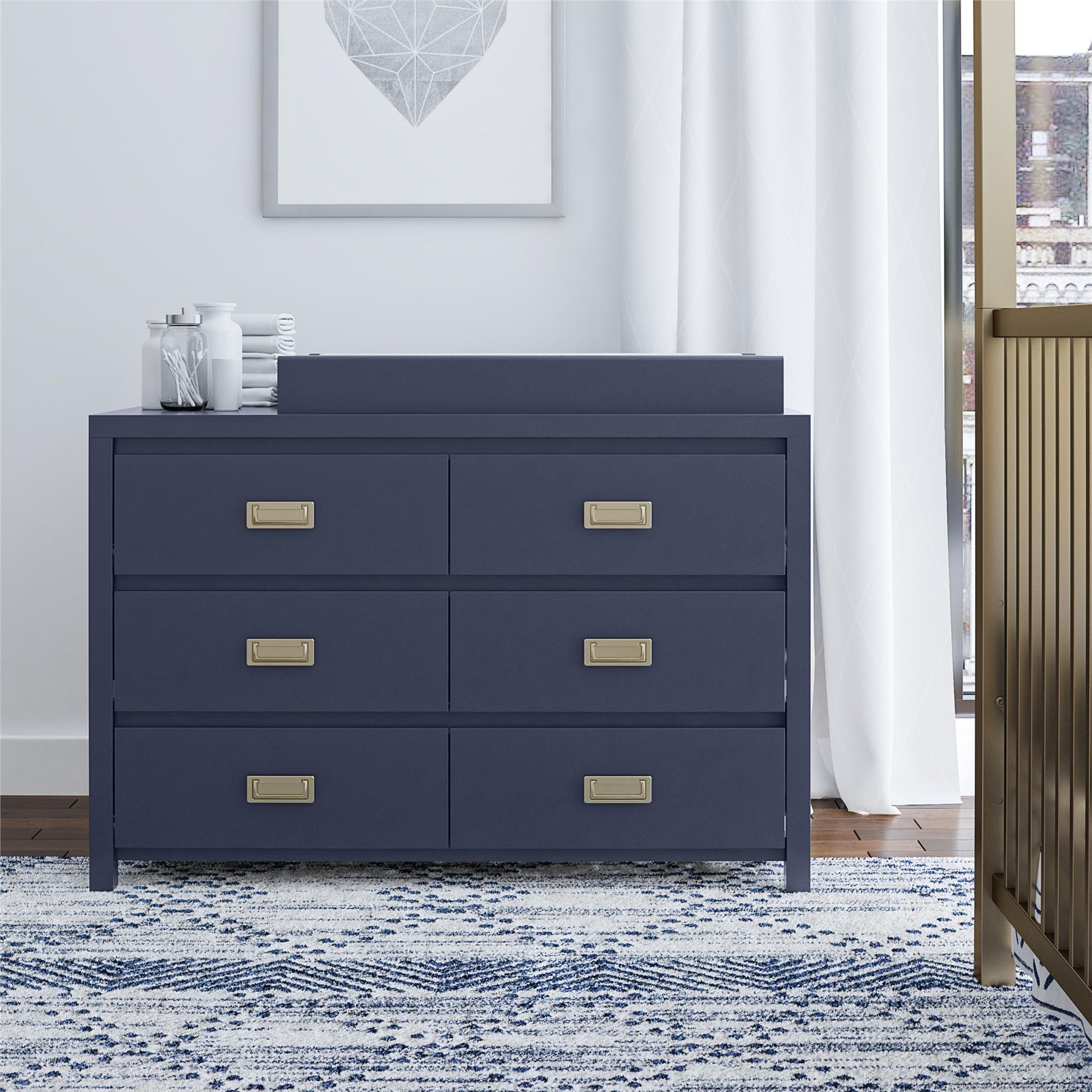 Monarch Hill Haven 6 Drawer Changing Dresser with Gold Drawer Pulls - Navy