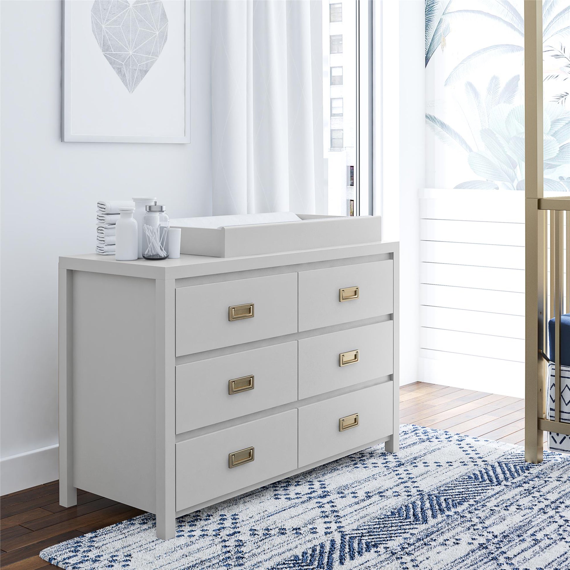 Monarch Hill Haven 6 Drawer Changing Dresser with Gold Drawer Pulls - Dove Gray
