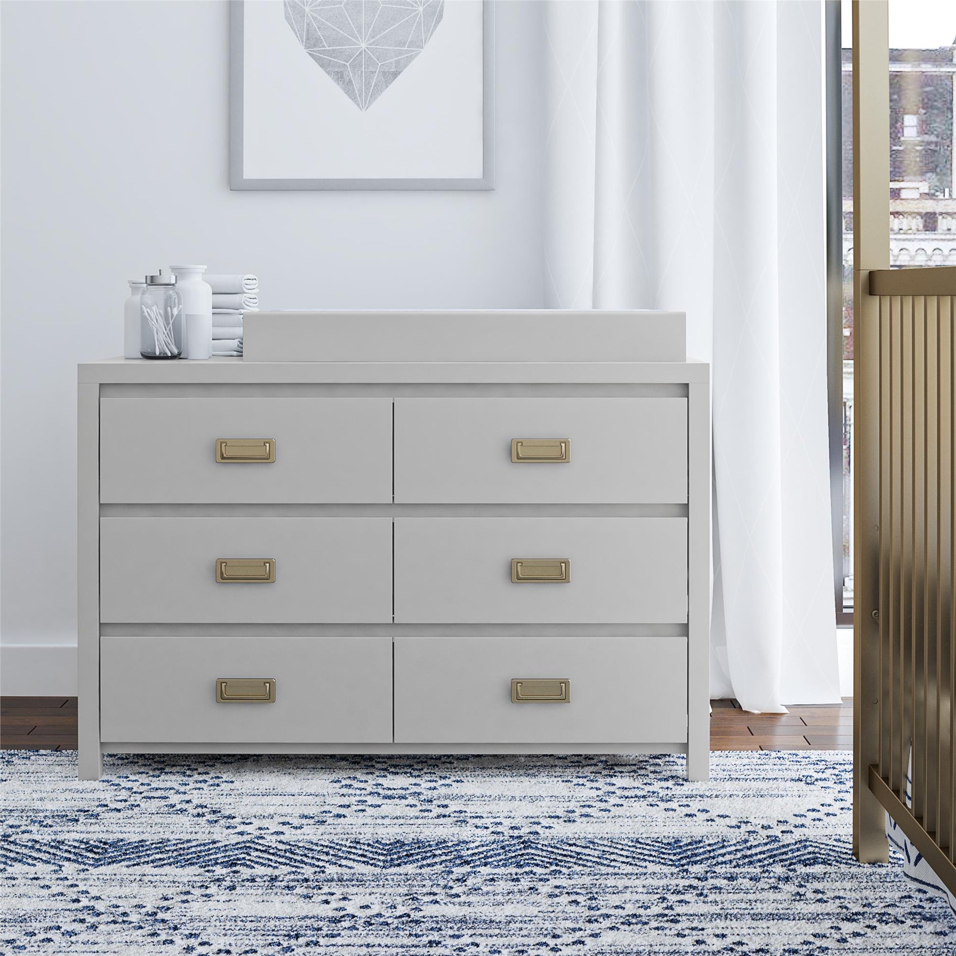Monarch Hill Haven 6 Drawer Changing Dresser with Gold Drawer Pulls - Dove Gray