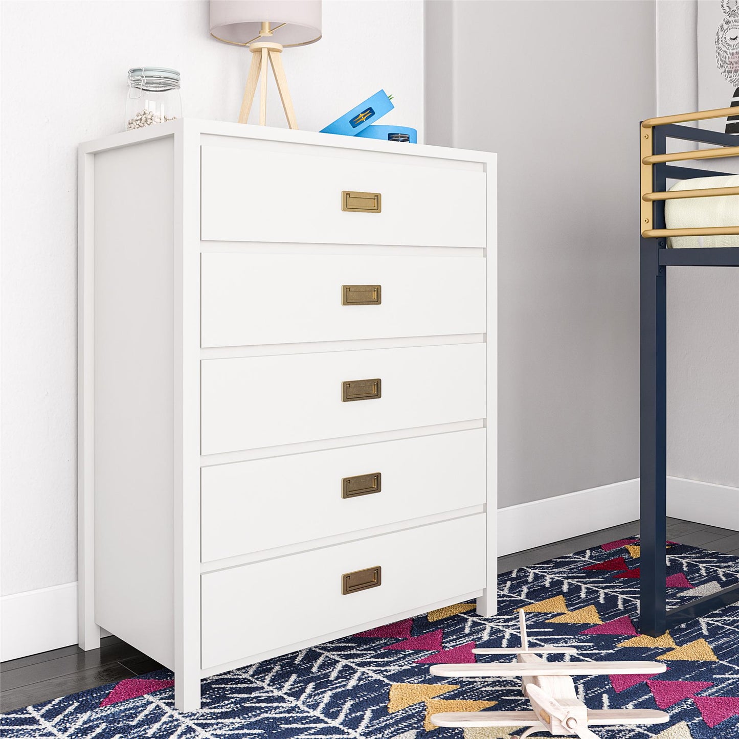 Monarch Hill Haven 5 Drawer Kids’ Dresser with Gold Drawer Pulls - White